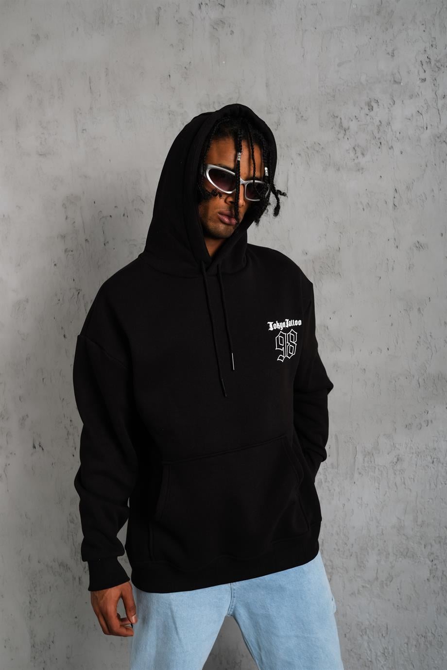 SWEATSHİRTSiyah TOKYOTATTOO Baskılı 3 İplik Kapşonlu Oversize Sweatshirt 
