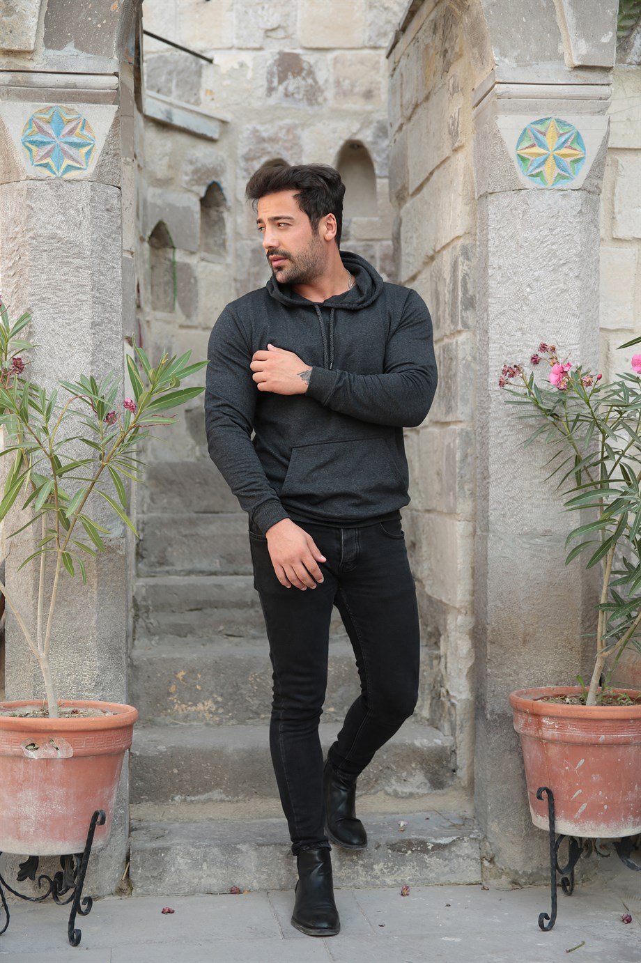 SWEATSHİRTUnisex 2 İplik Antrasit Kapşonlu Sweatshirt 