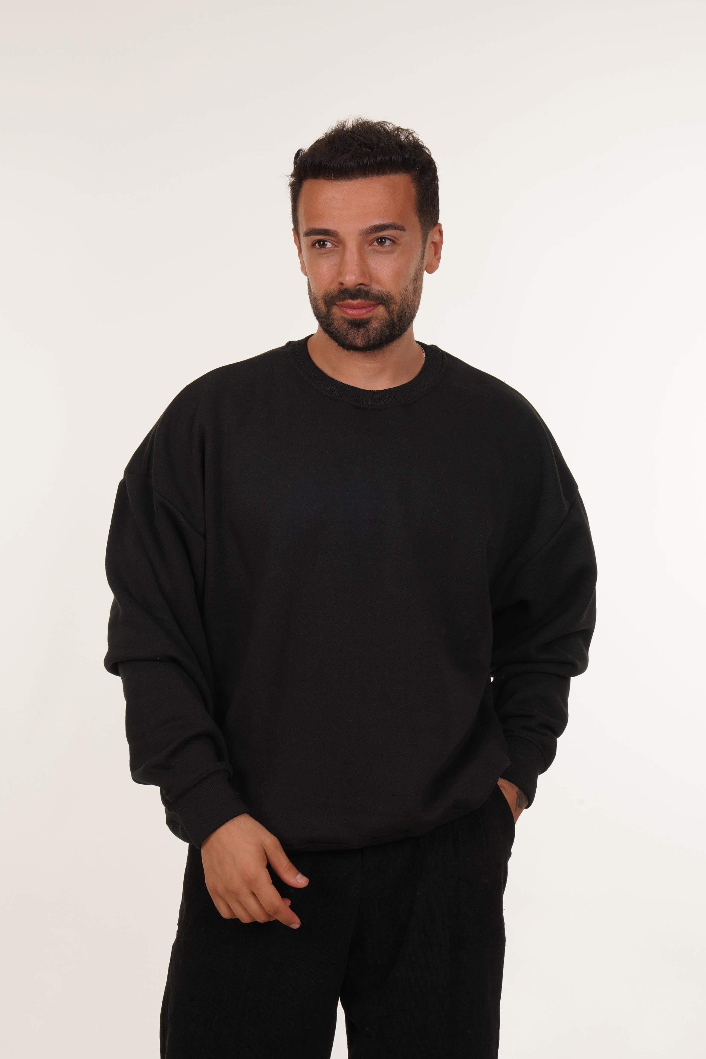 SweatSiyah 3 iplik Oversize Bisiklet Yaka SC