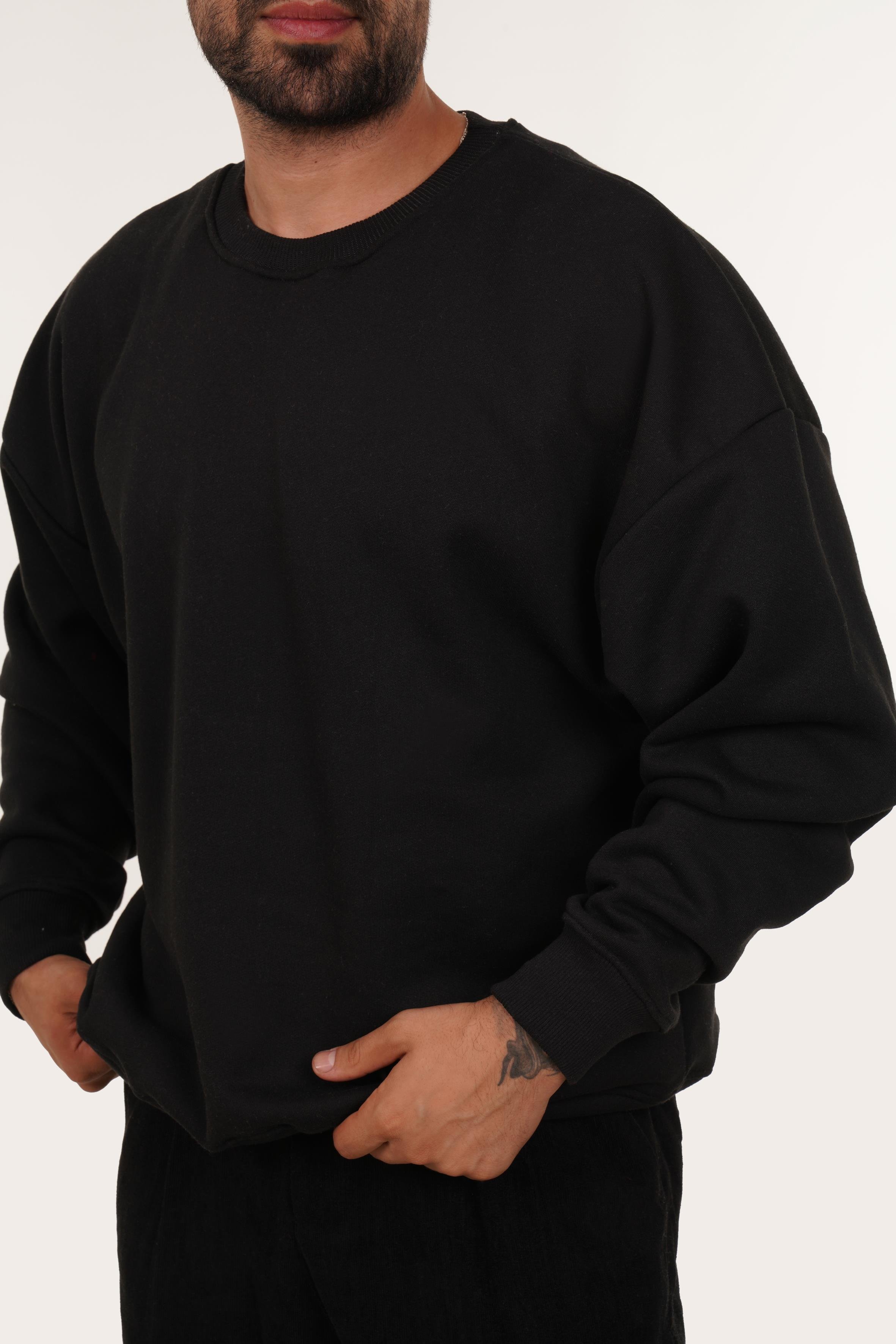 SweatSiyah 3 iplik Oversize Bisiklet Yaka SC
