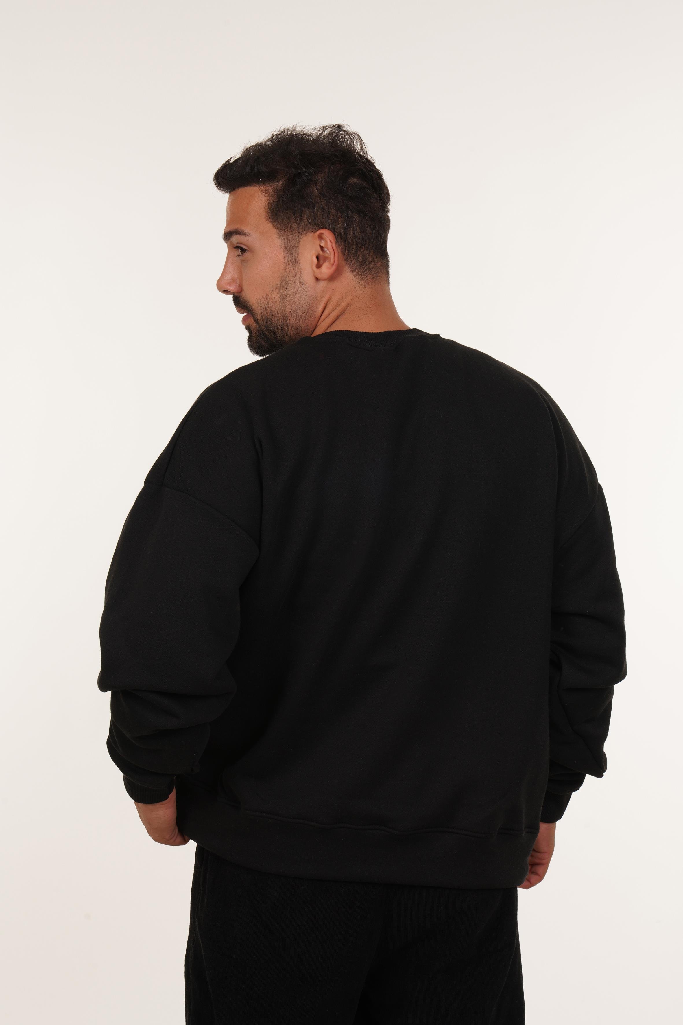 SweatSiyah 3 iplik Oversize Bisiklet Yaka SC