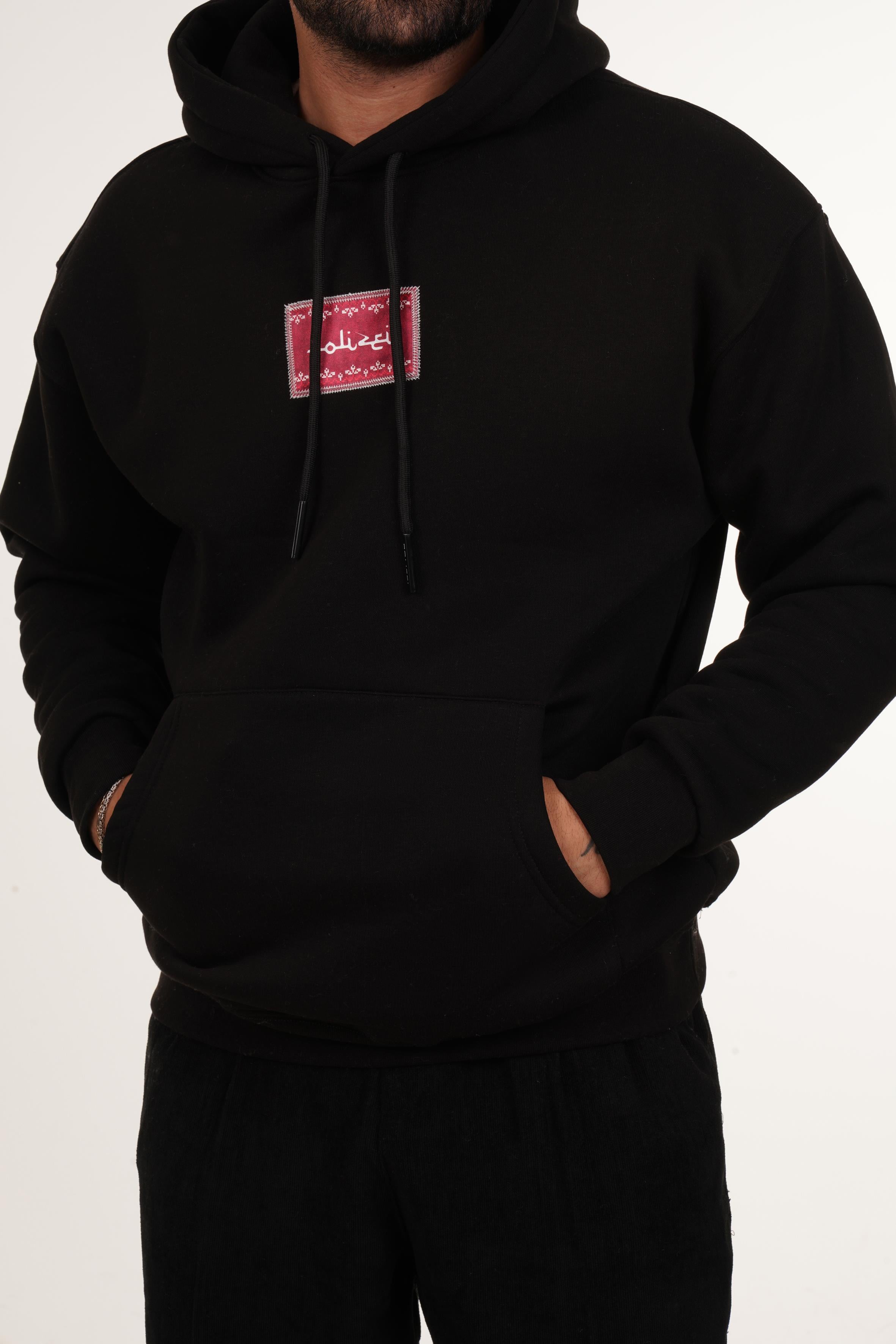 SweatSİYAH 3 İplik Oversize Kırmızı Halı Kapşonlu Sweatshirt PLZ