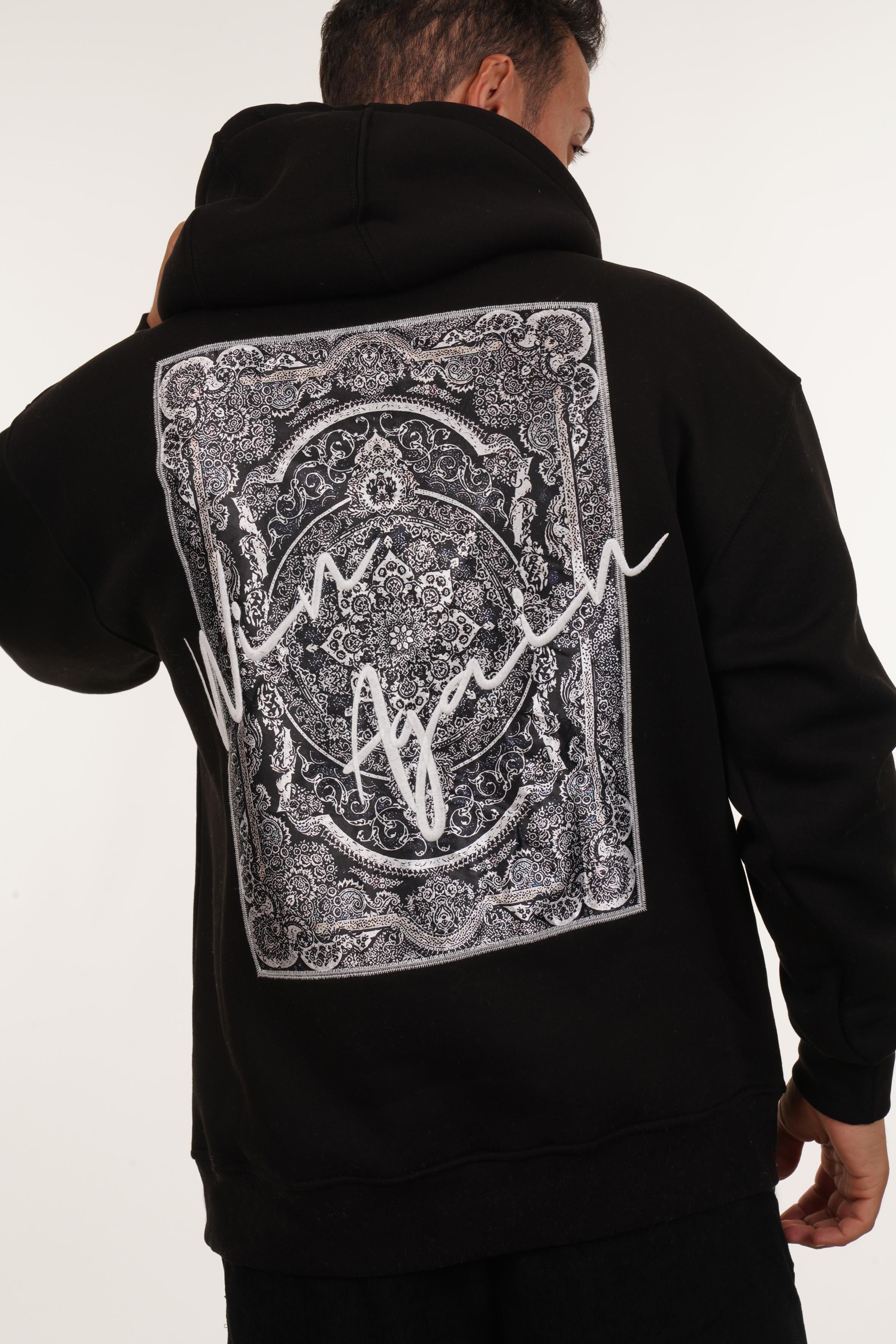 SweatSiyah 3 İplik Oversize Winagain Yazılı Kapşonlu Sweatshirt PLZ
