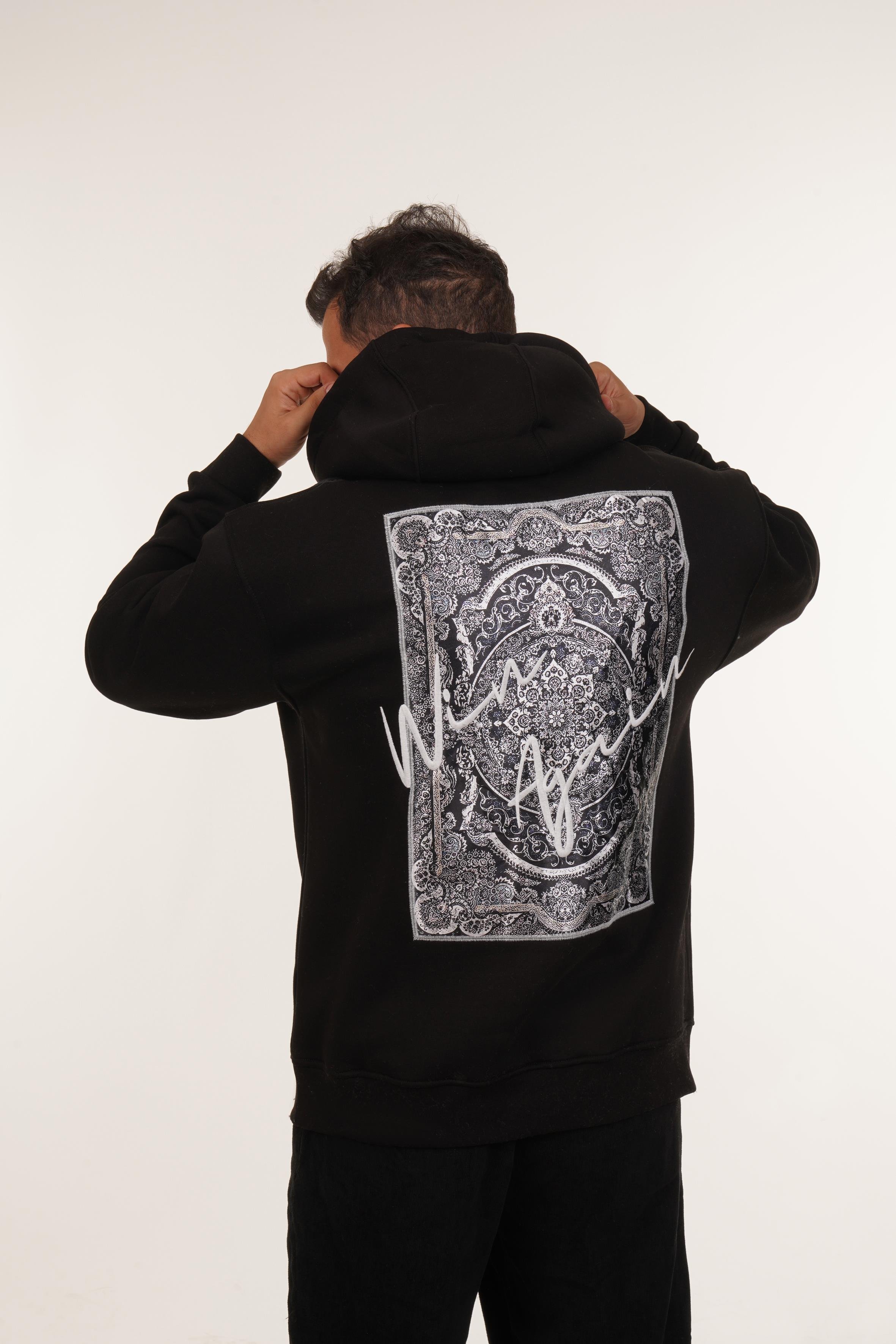 SweatSiyah 3 İplik Oversize Winagain Yazılı Kapşonlu Sweatshirt PLZ