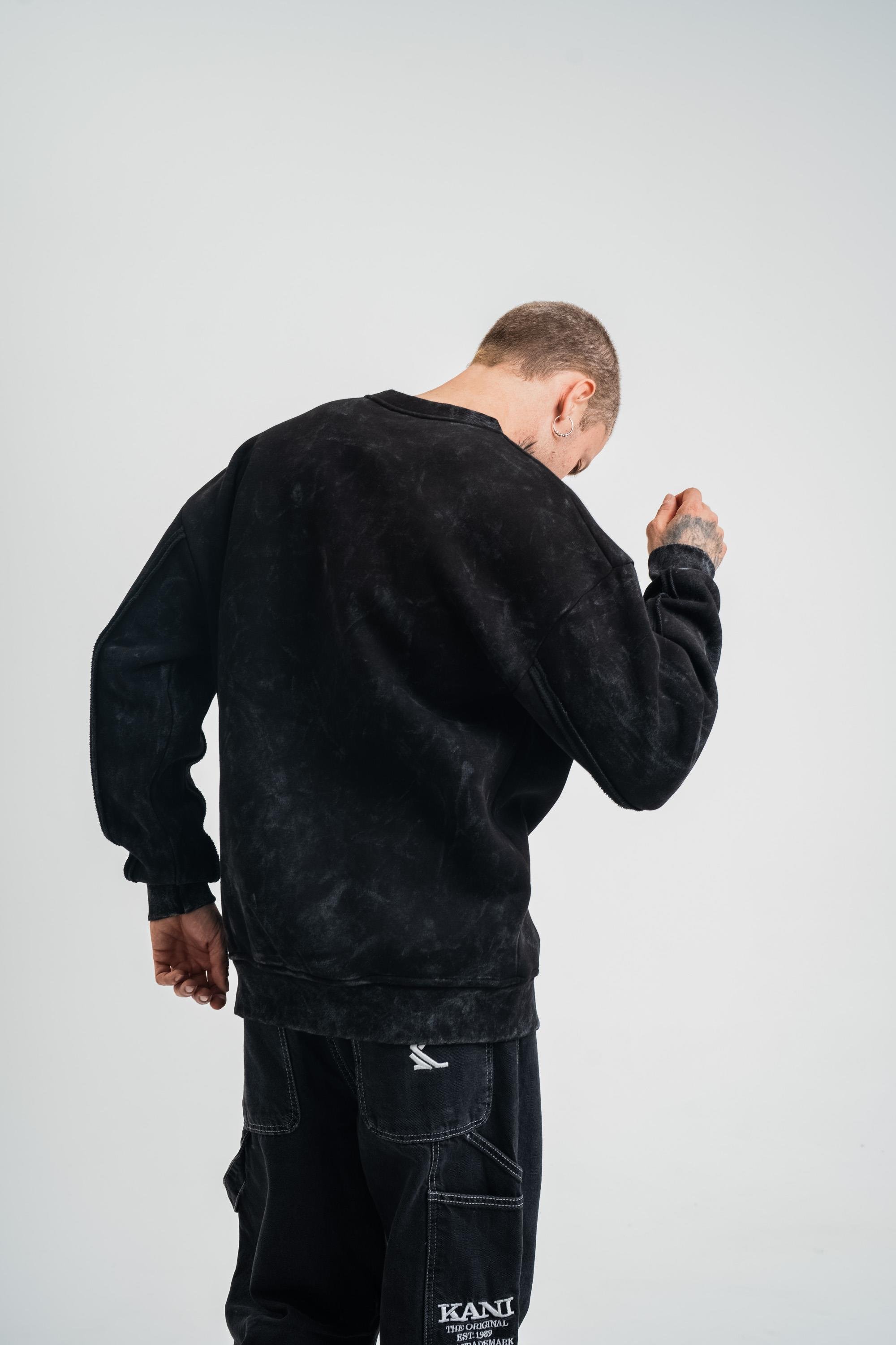 SweatSiyah Çift Dilli Yıkamalı Bisiklet Yaka Sweatshirt PLZ