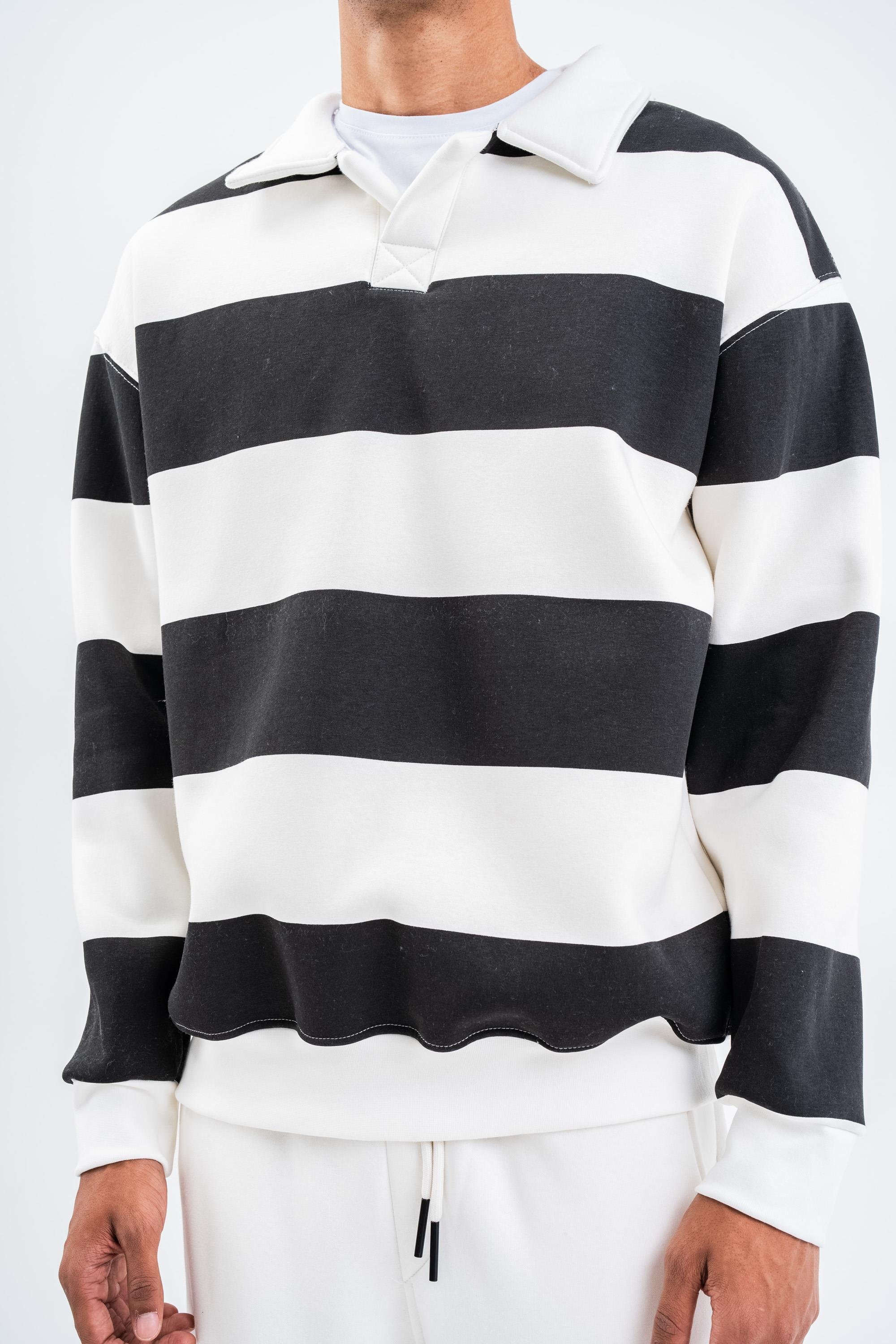 SweatSiyah Çizgili 3 İplik Polo Yaka Sweatshirt PLZ