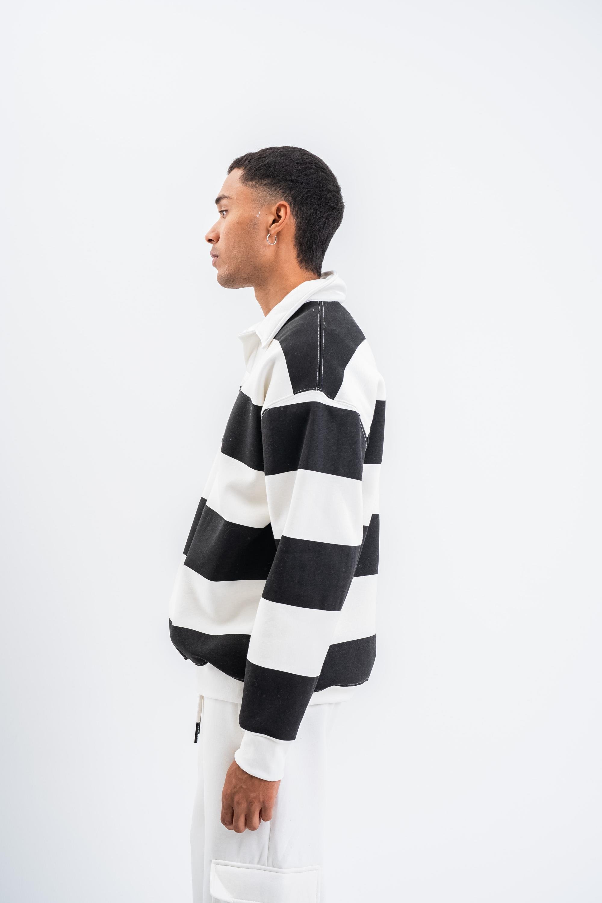 SweatSiyah Çizgili 3 İplik Polo Yaka Sweatshirt PLZ