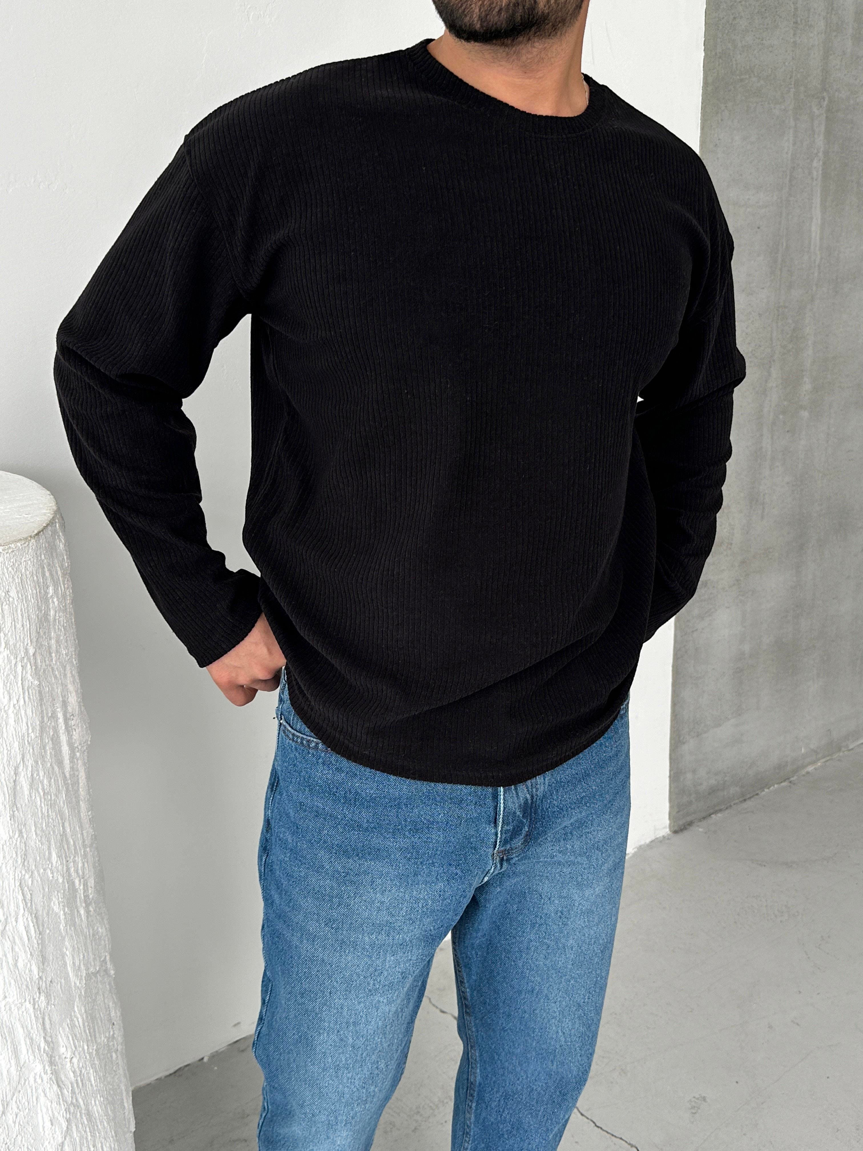 SweatSiyah Uzun Kol Havlu Kumaş Sweatshirt