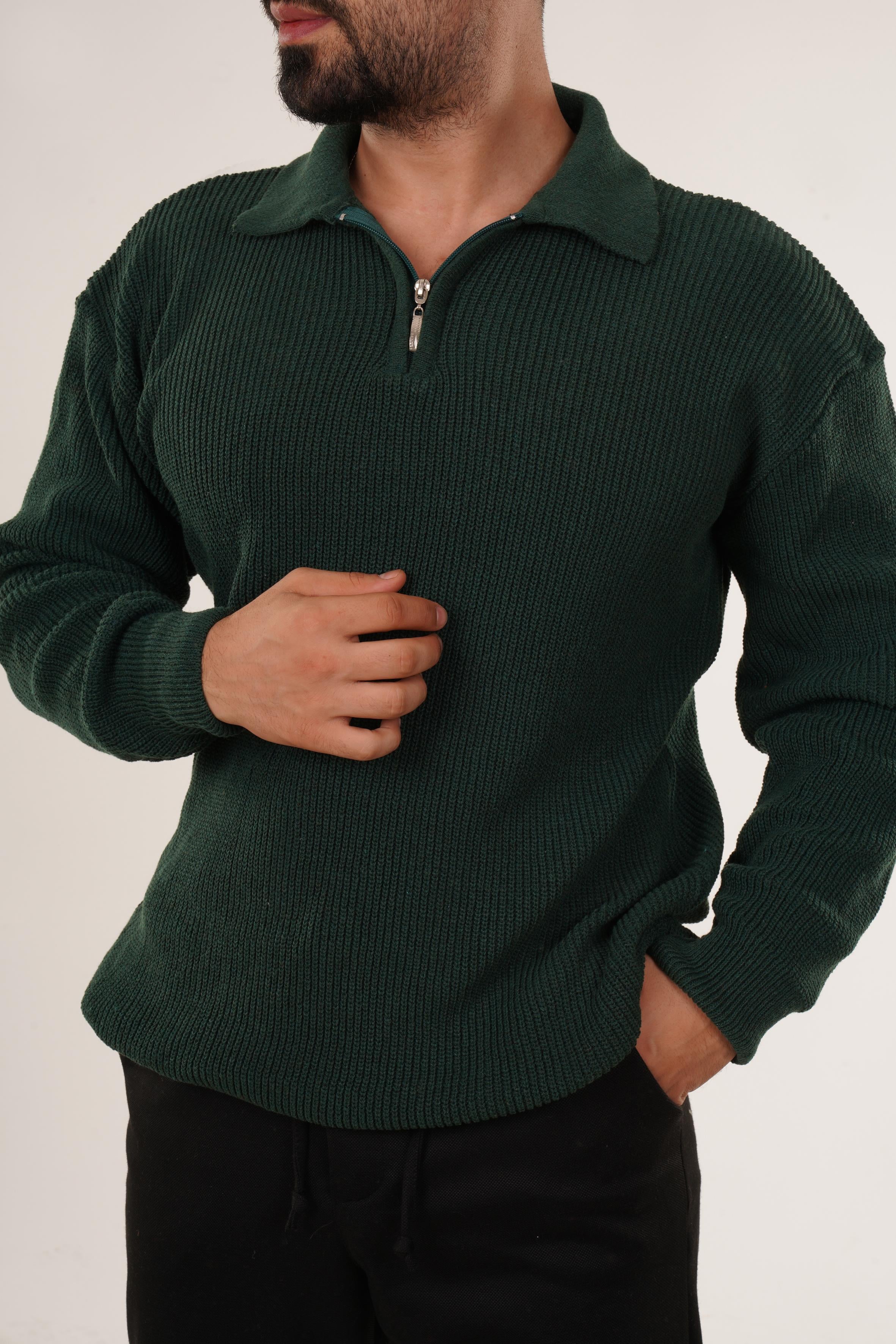 SweatZümrüt Selanik Polo Fermuarlı Kazak