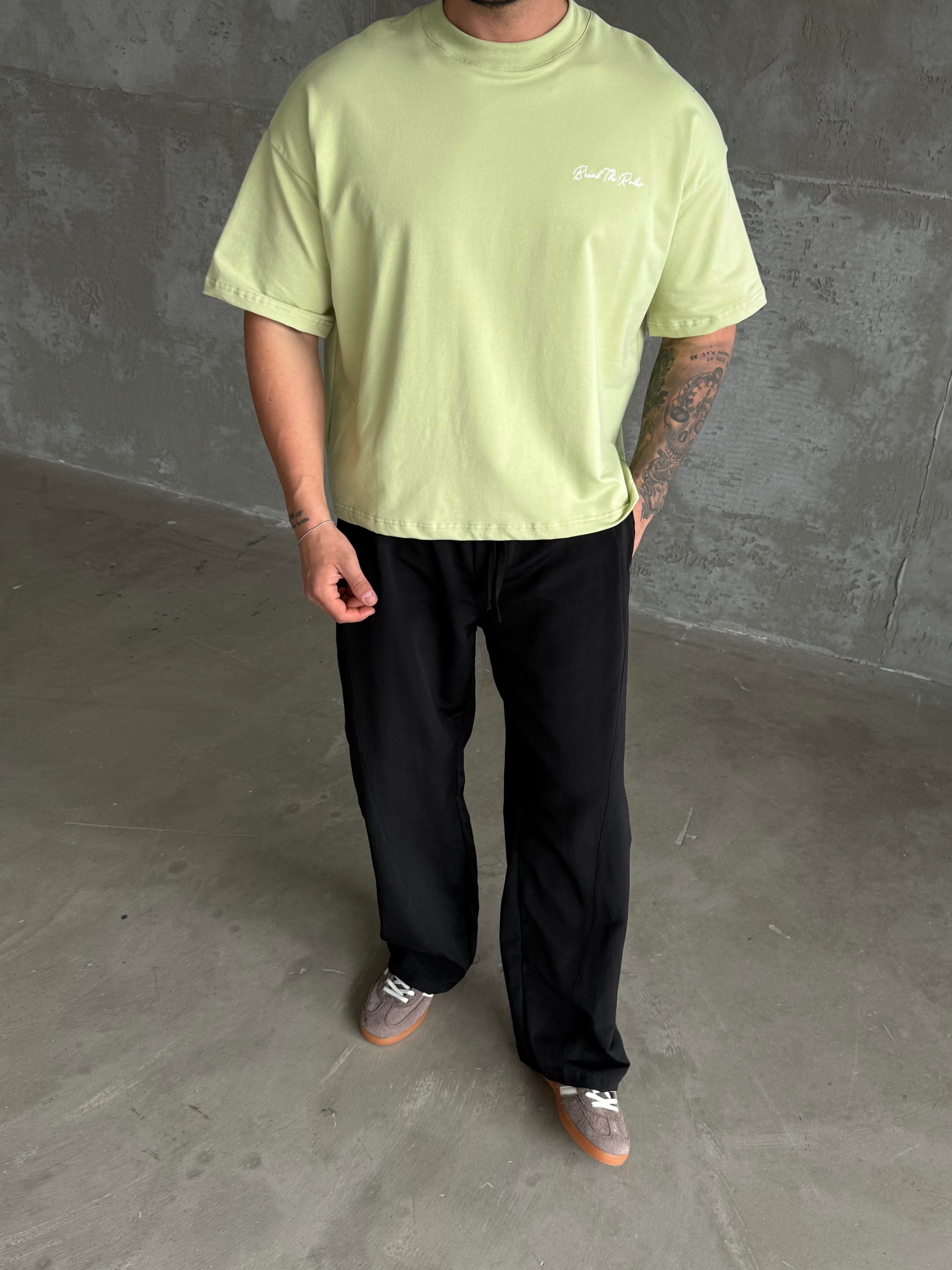 T-SHİRTAçık Yeşil Break The Rules Nakış Boxy Tişört 20239 BRR