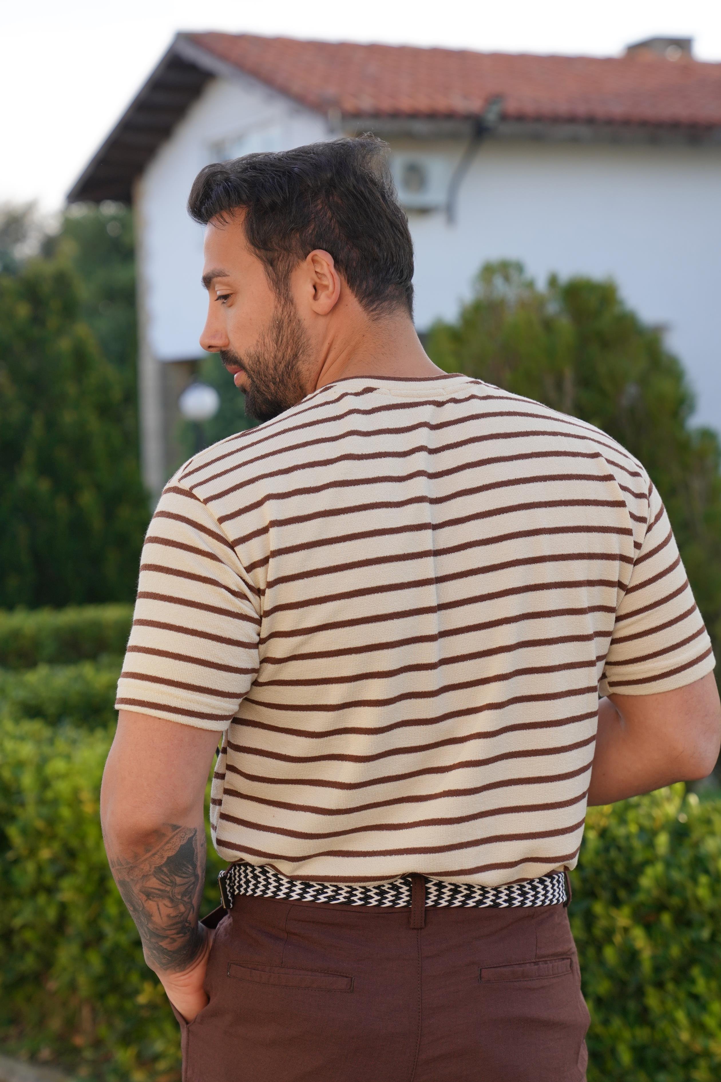 T-SHİRTBeje Kahve Çizgili Triko SNZ 4507