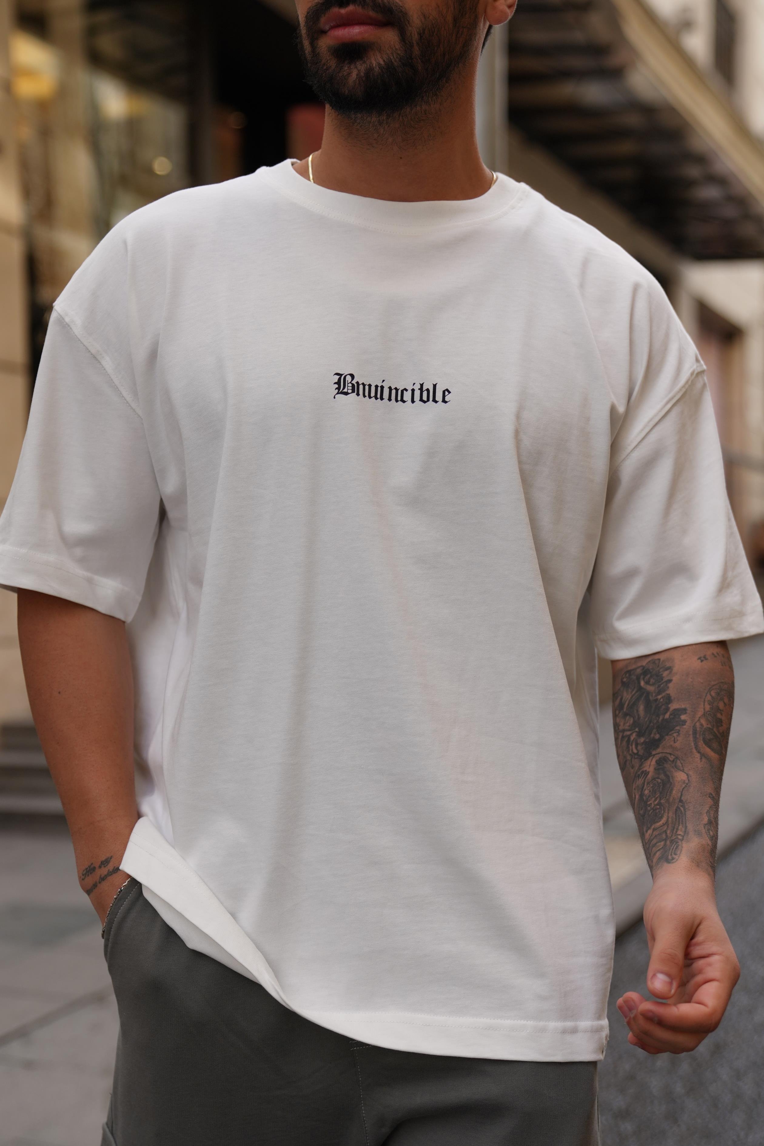 T-SHİRTBeyaz 2 İplik Pop Smoke Baskılı Oversize T-Shirt