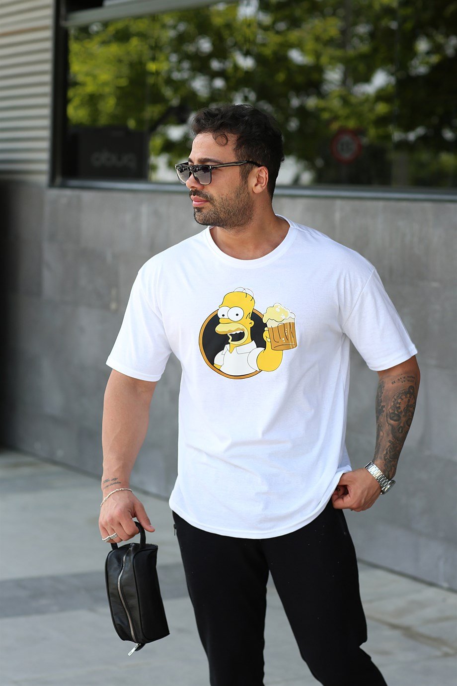 T-SHİRTBeyaz Simpson Baskılı Oversize T-shirt