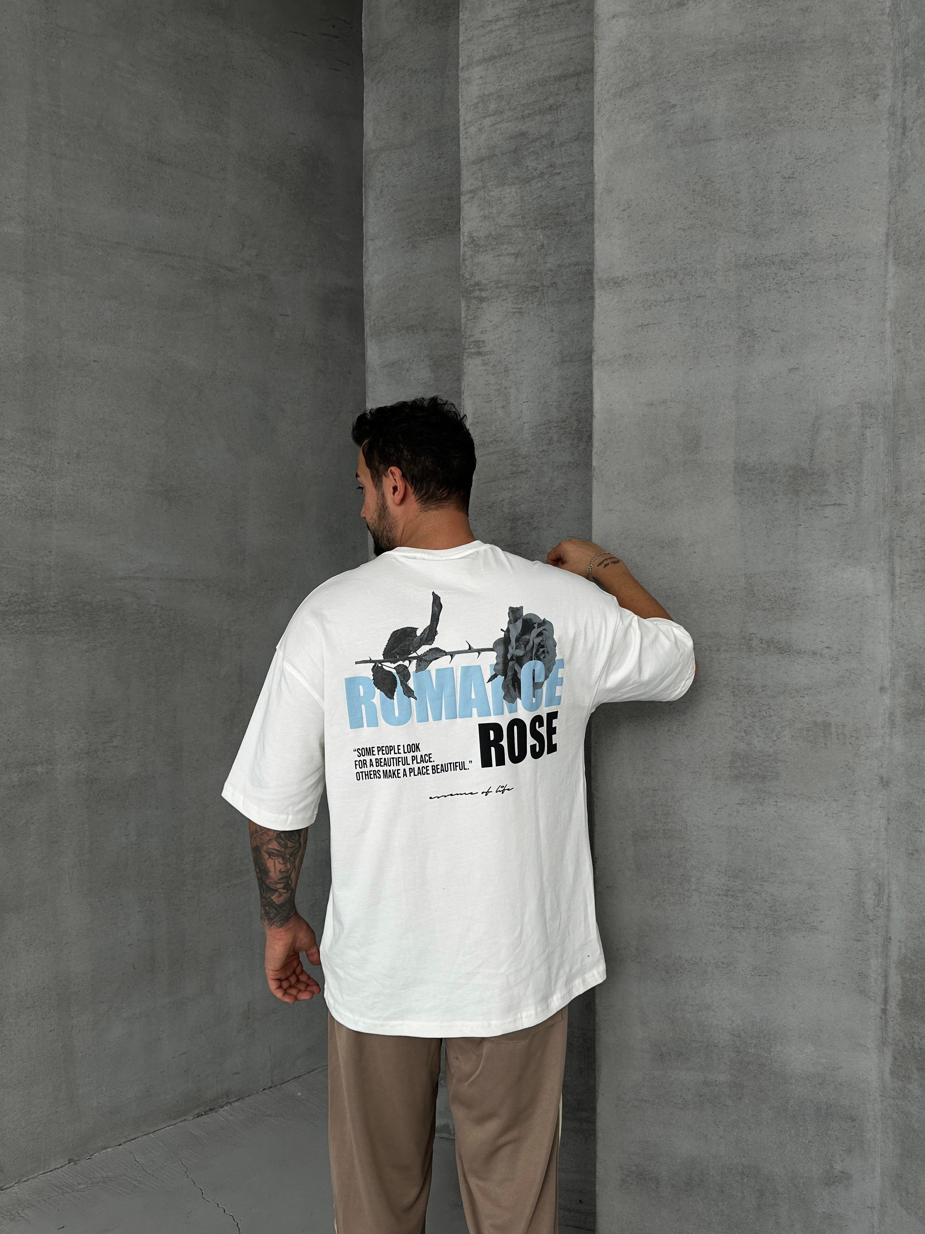 T-SHİRTBeyaz Sırt Rose Baskılı Oversize T-SHİRT 70102