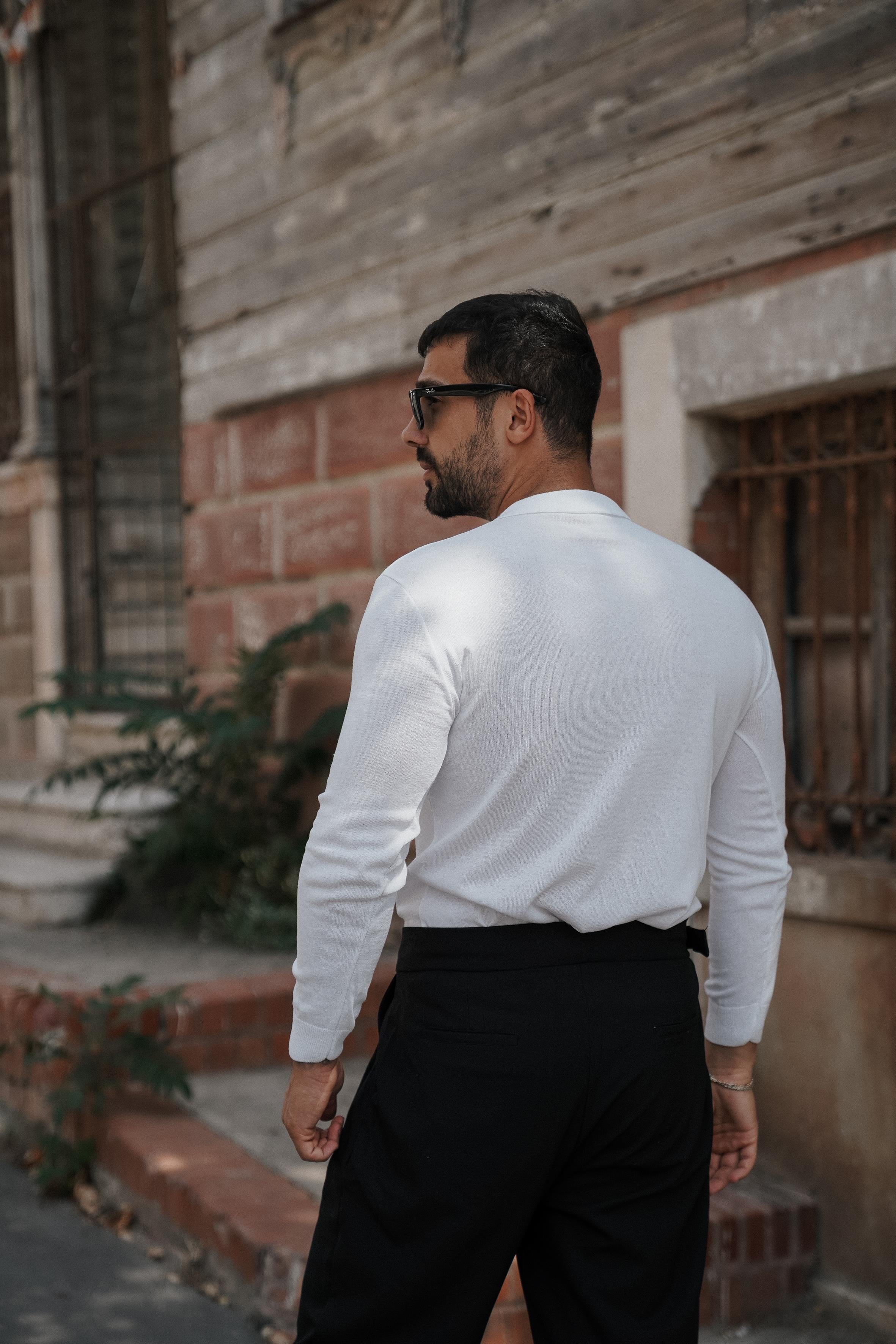 T-SHİRTBEYAZ Triko uzun kol polo yaka SC