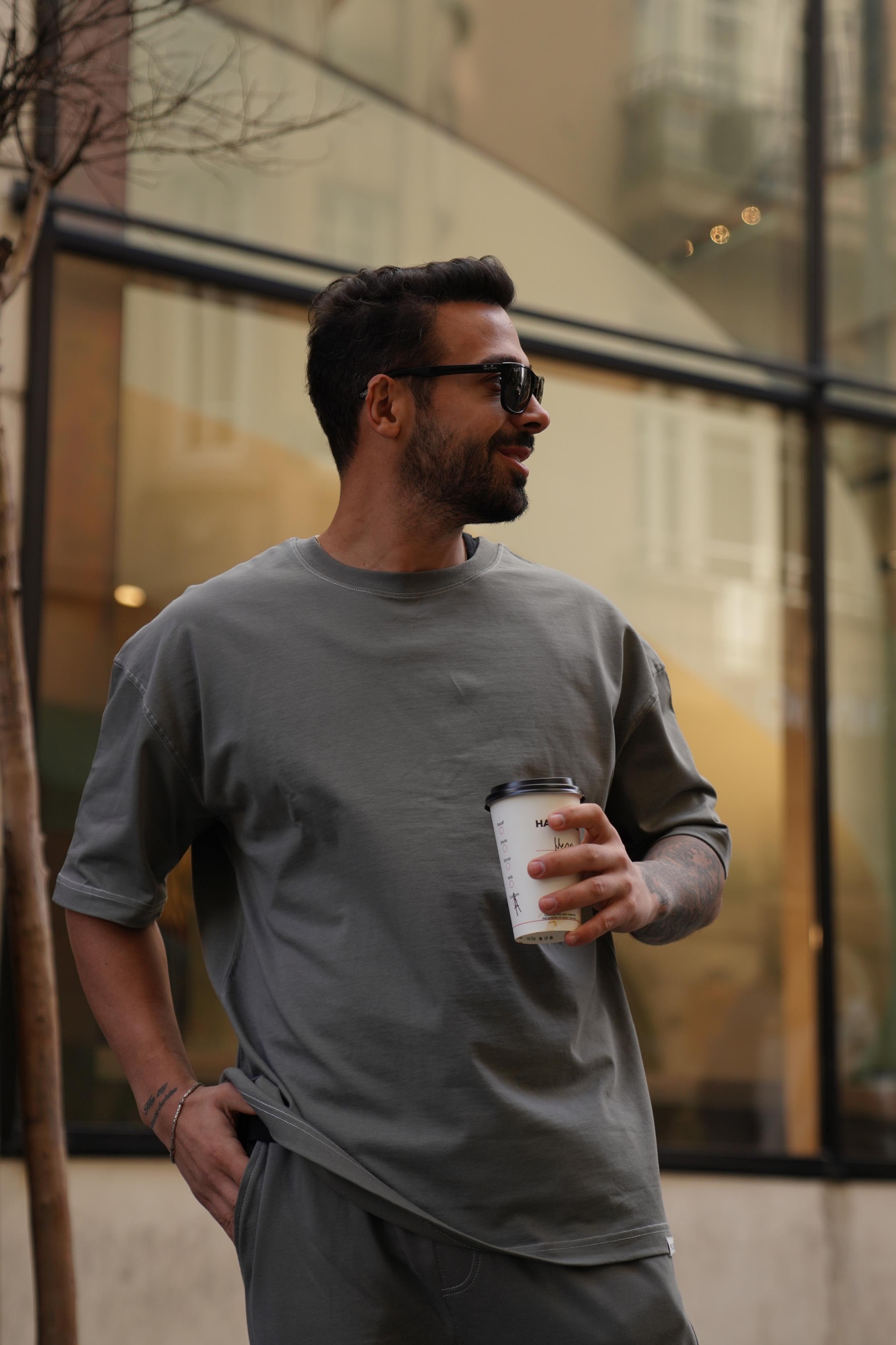 T-SHİRTBoyamagri 2 İplik Oversize Dikiş Detaylı T-Shirt MHL
