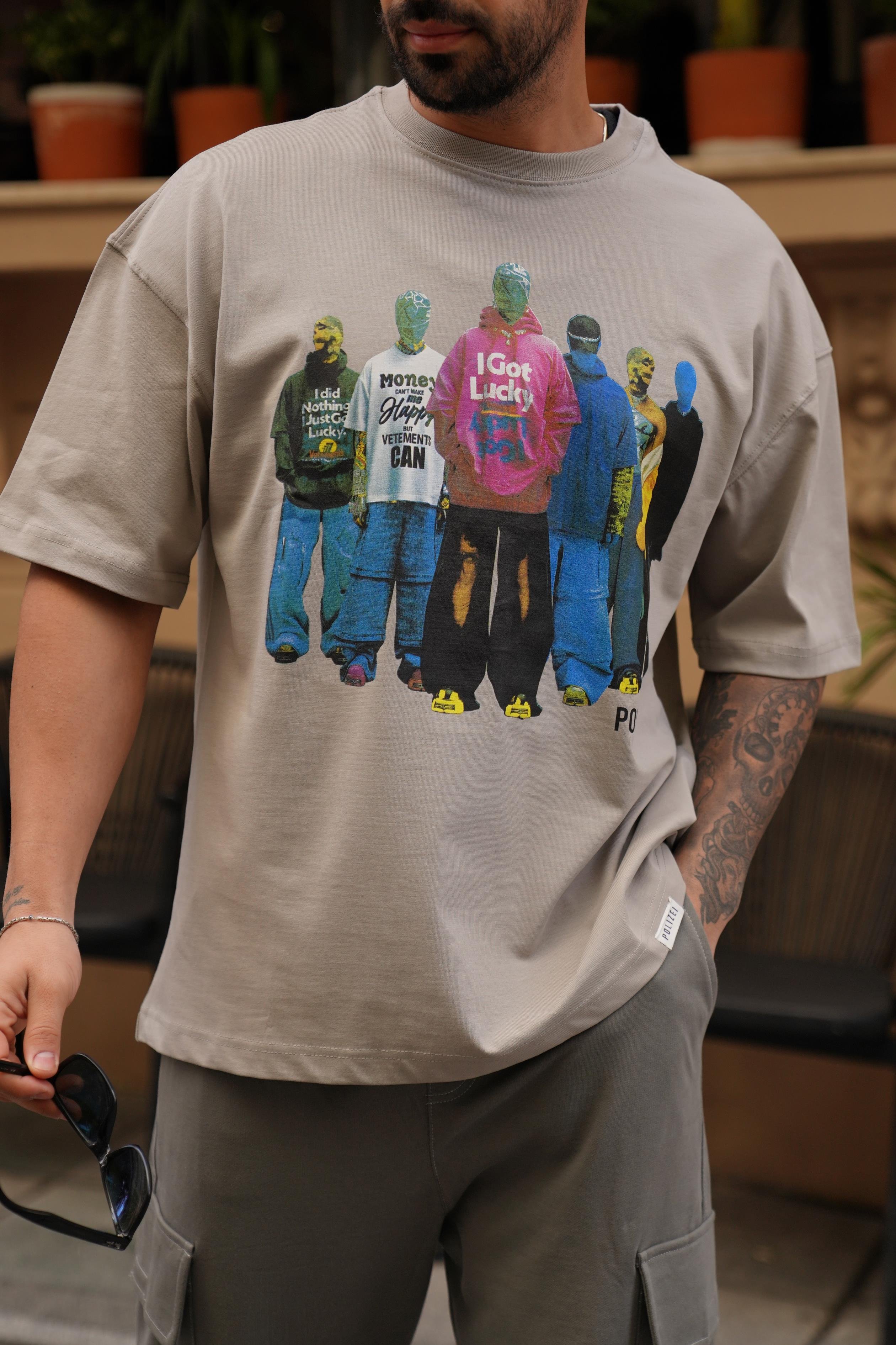 T-SHİRTBoyamagri 2 İplik Renkli Manken Baskılı Oversize T-Shirt MHL