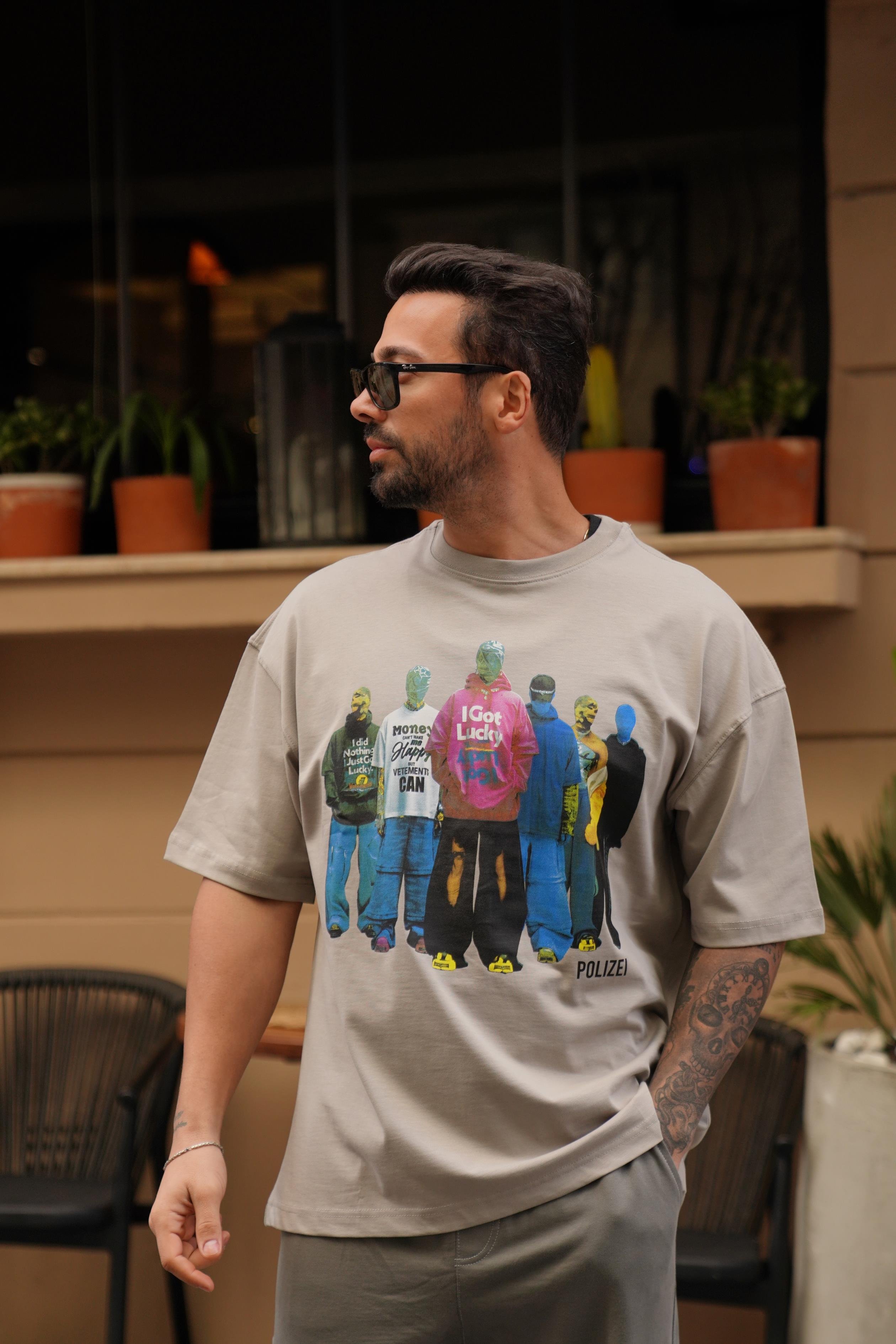 T-SHİRTBoyamagri 2 İplik Renkli Manken Baskılı Oversize T-Shirt MHL