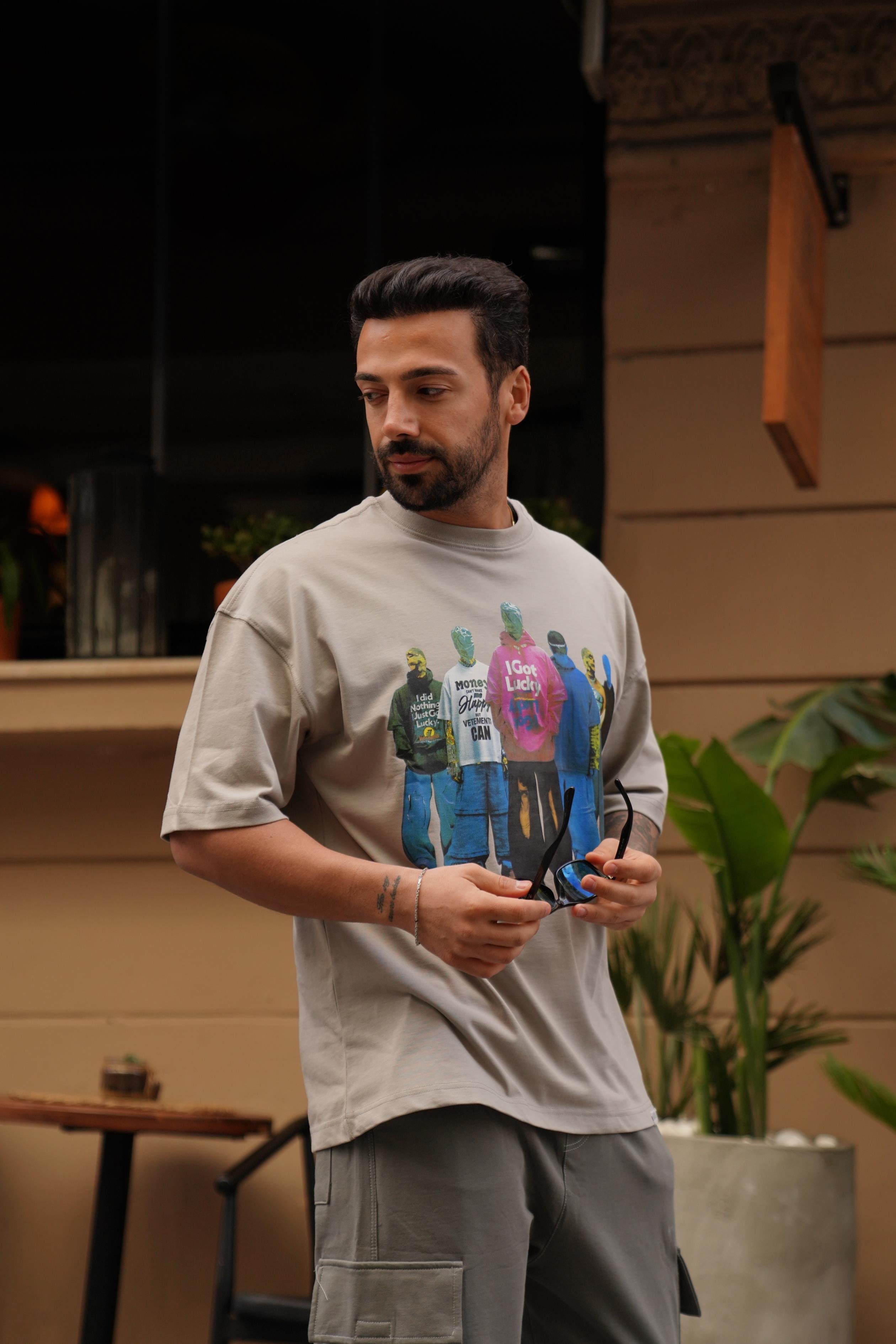 T-SHİRTBoyamagri 2 İplik Renkli Manken Baskılı Oversize T-Shirt MHL