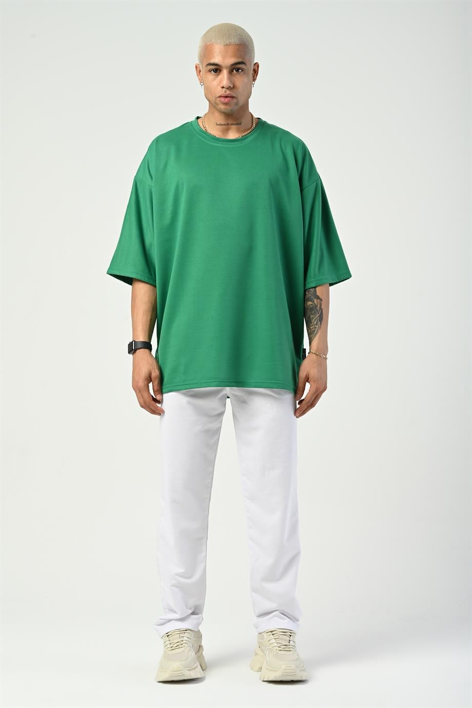 T-SHİRTÇamyeşili 2 İplik Double Kalıp Oversize T-SHIRT GRK