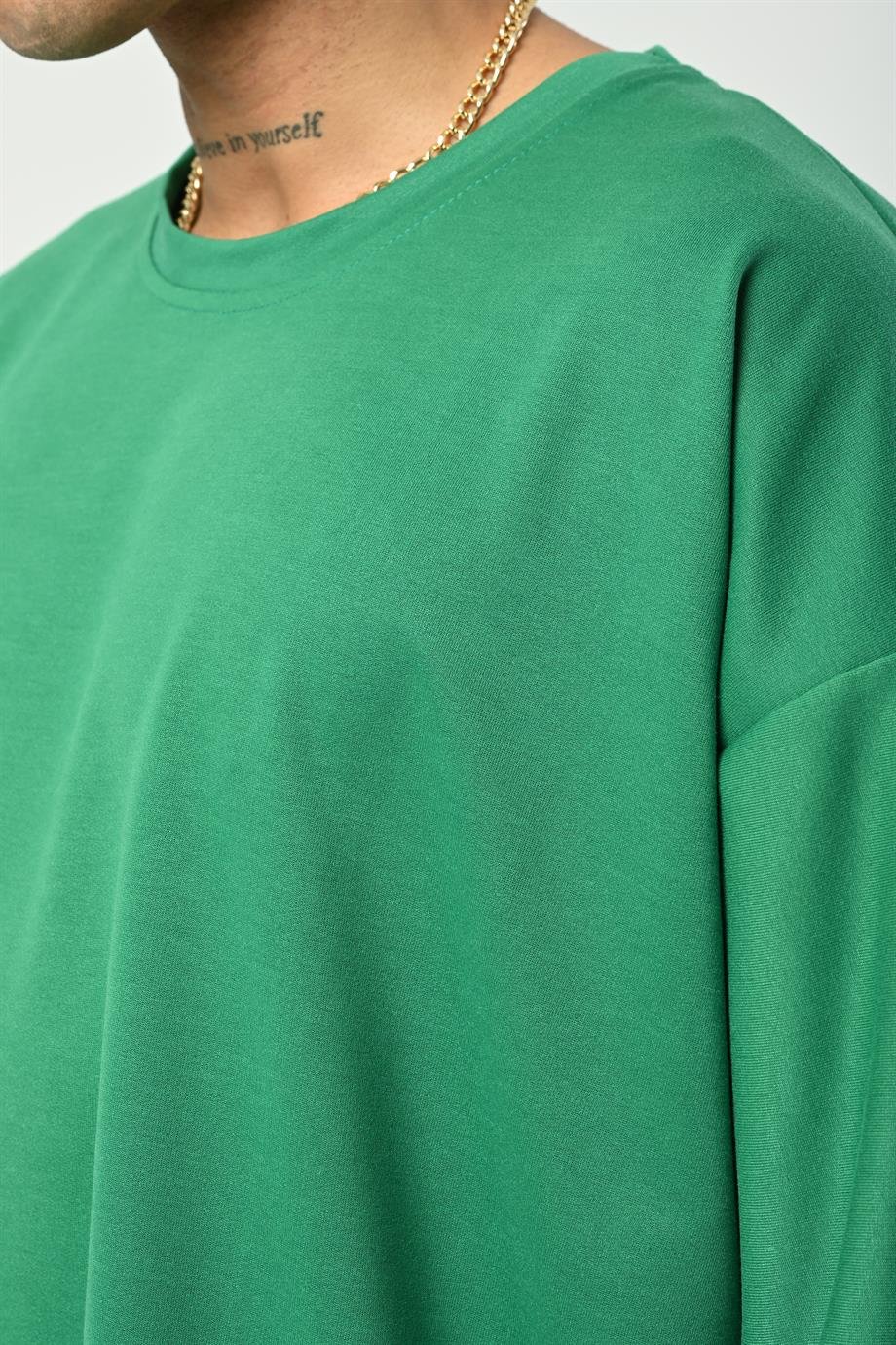 T-SHİRTÇamyeşili 2 İplik Double Kalıp Oversize T-SHIRT GRK