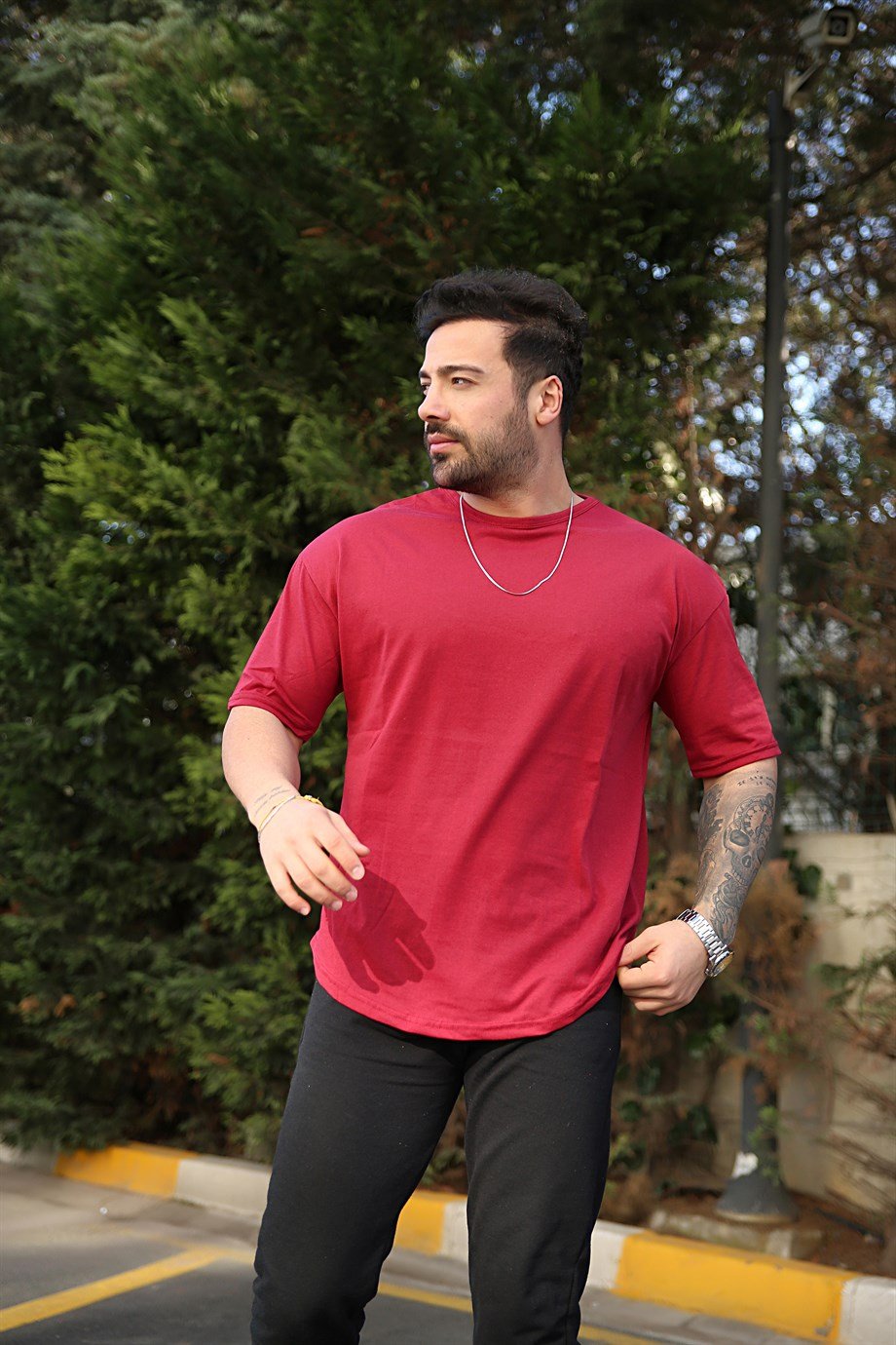 T-shirtErkek Bordo Oversize Tshirt
