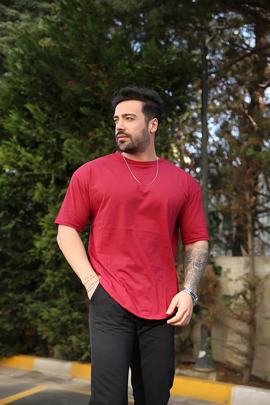 T-shirtErkek Bordo Oversize Tshirt
