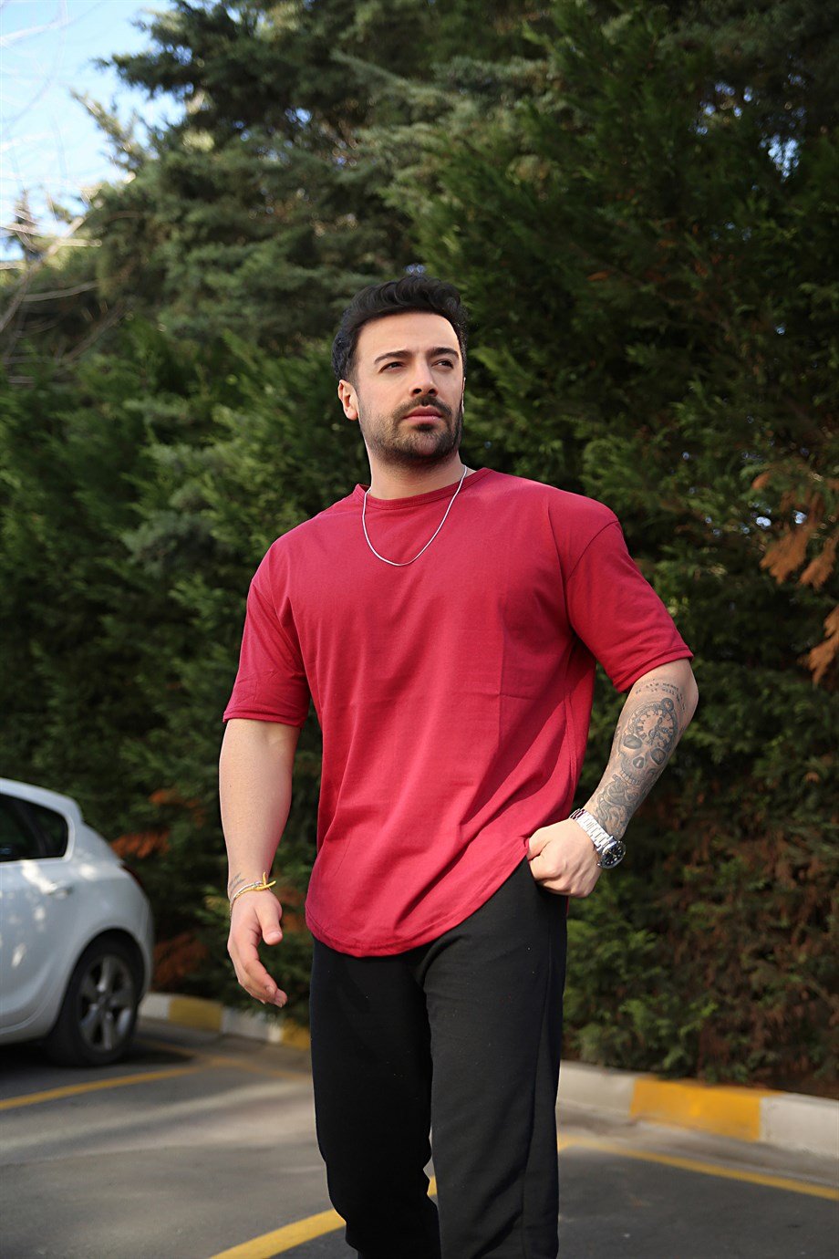 T-shirtErkek Bordo Oversize Tshirt