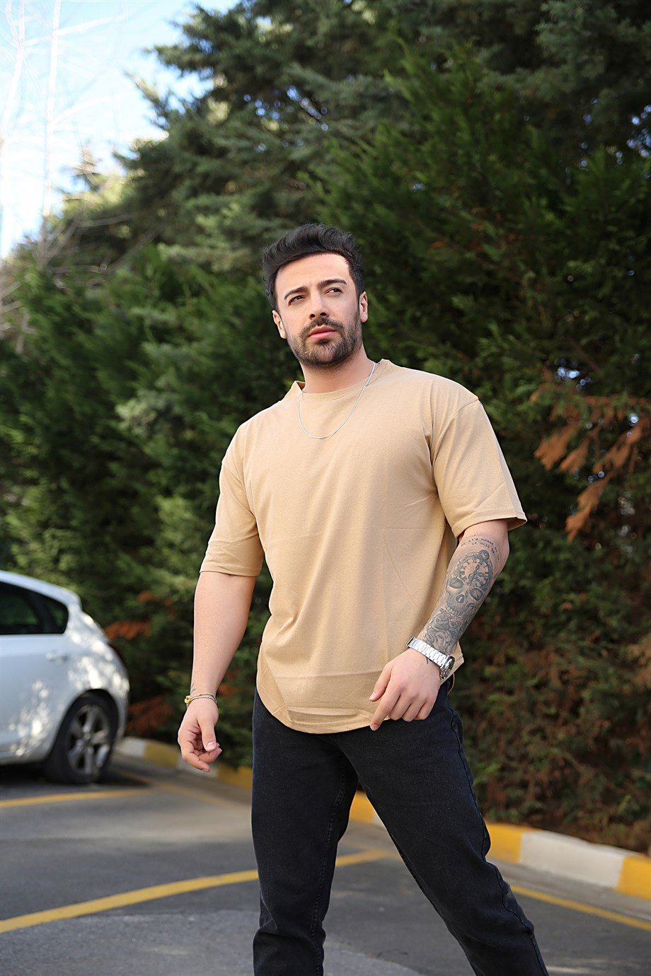 T-shirtErkek Krem Oversize Tshirt