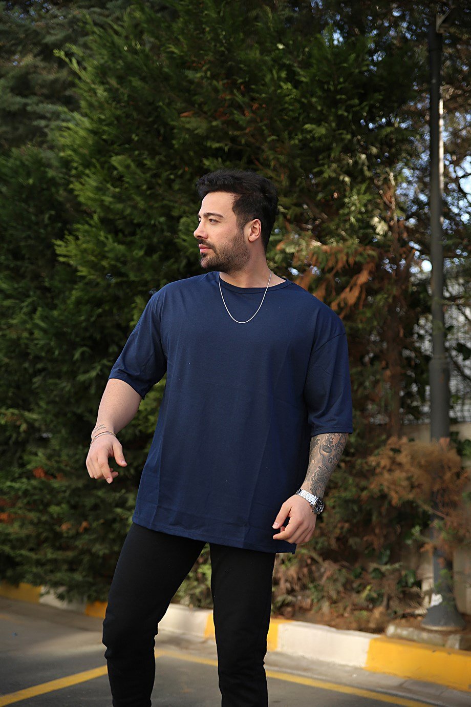 T-shirtErkek Lacivert Oversize Tshirt
