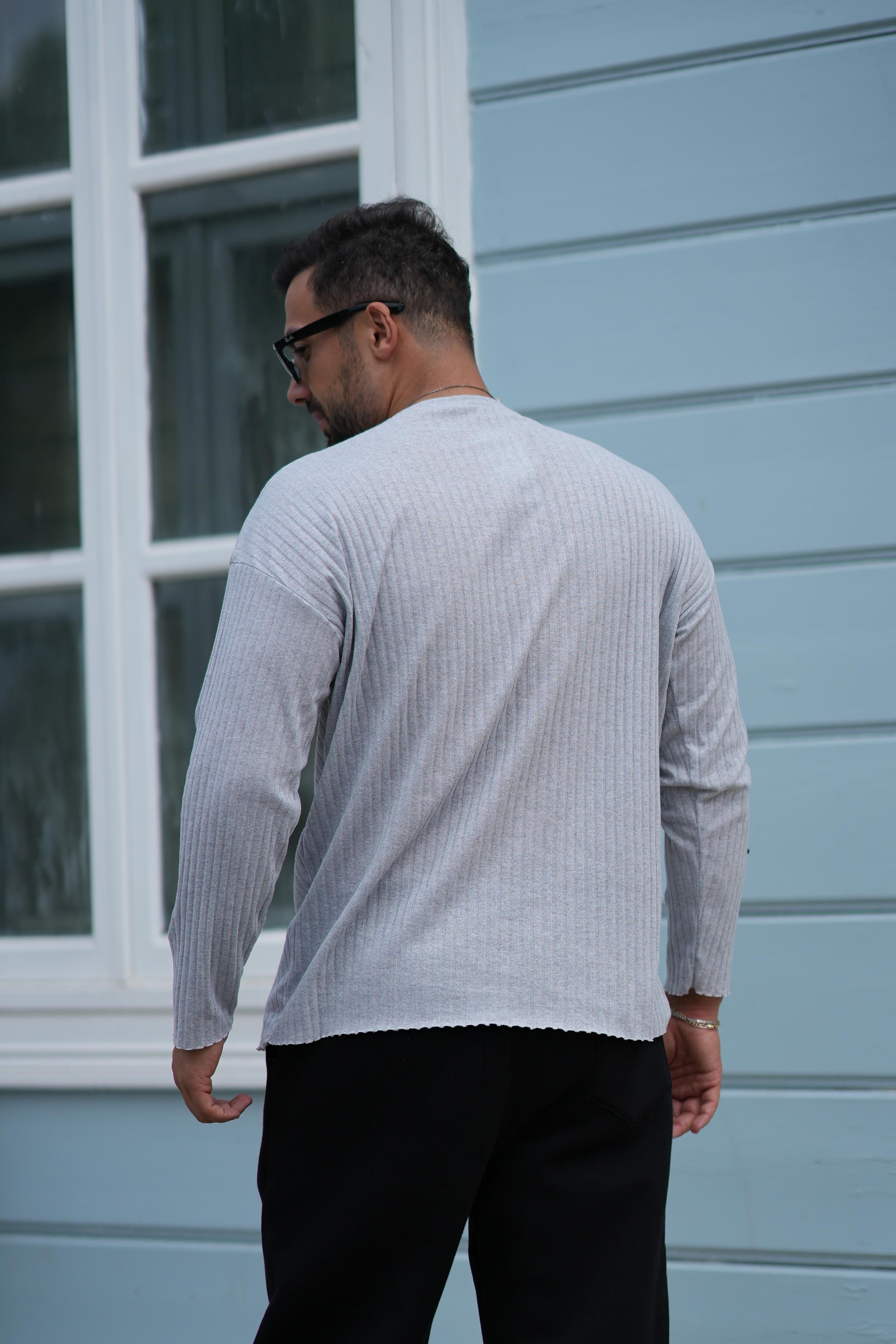T-SHİRTGRİ Fitilli oversize uzun kol SC