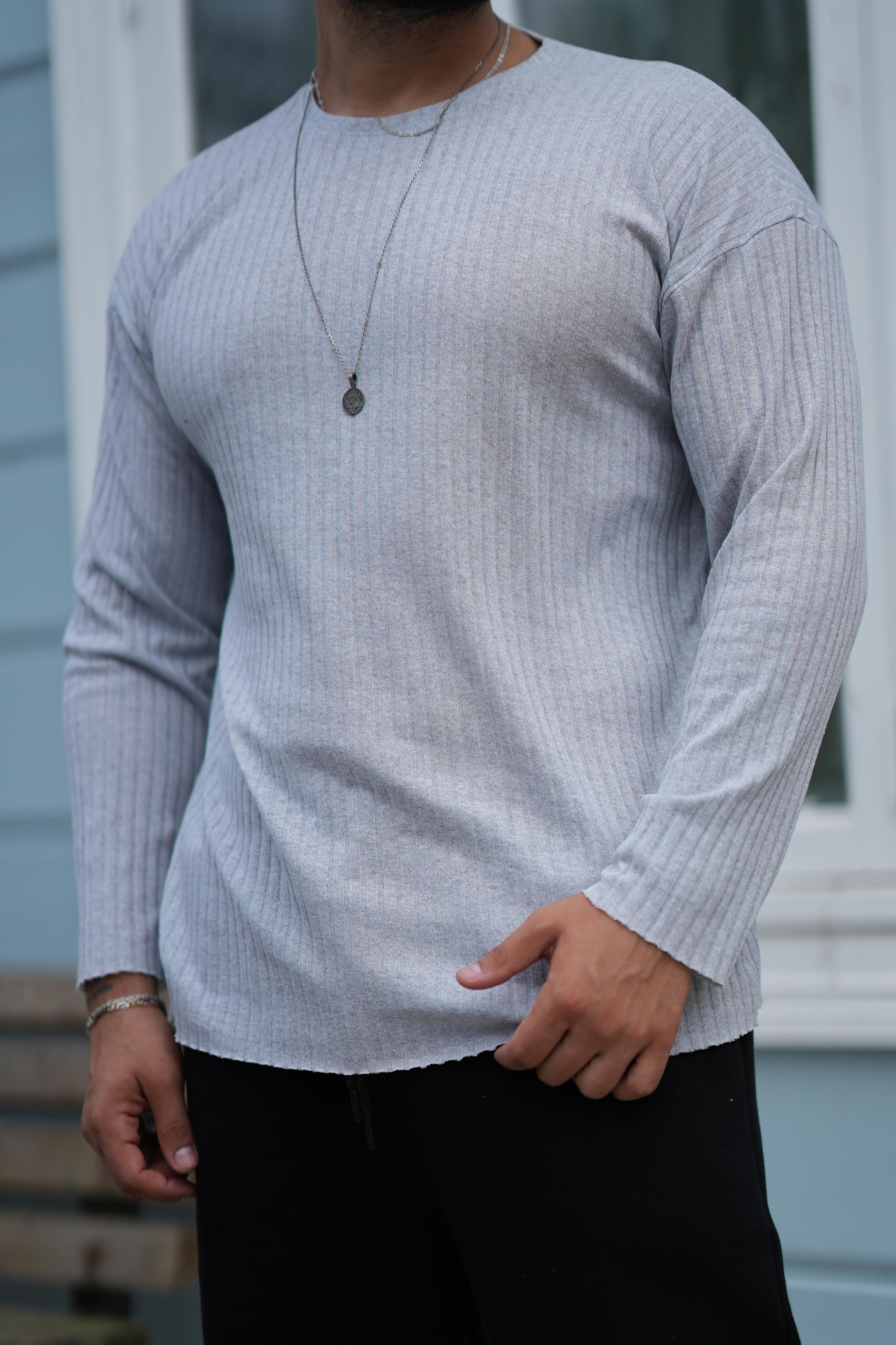 T-SHİRTGRİ Fitilli oversize uzun kol SC
