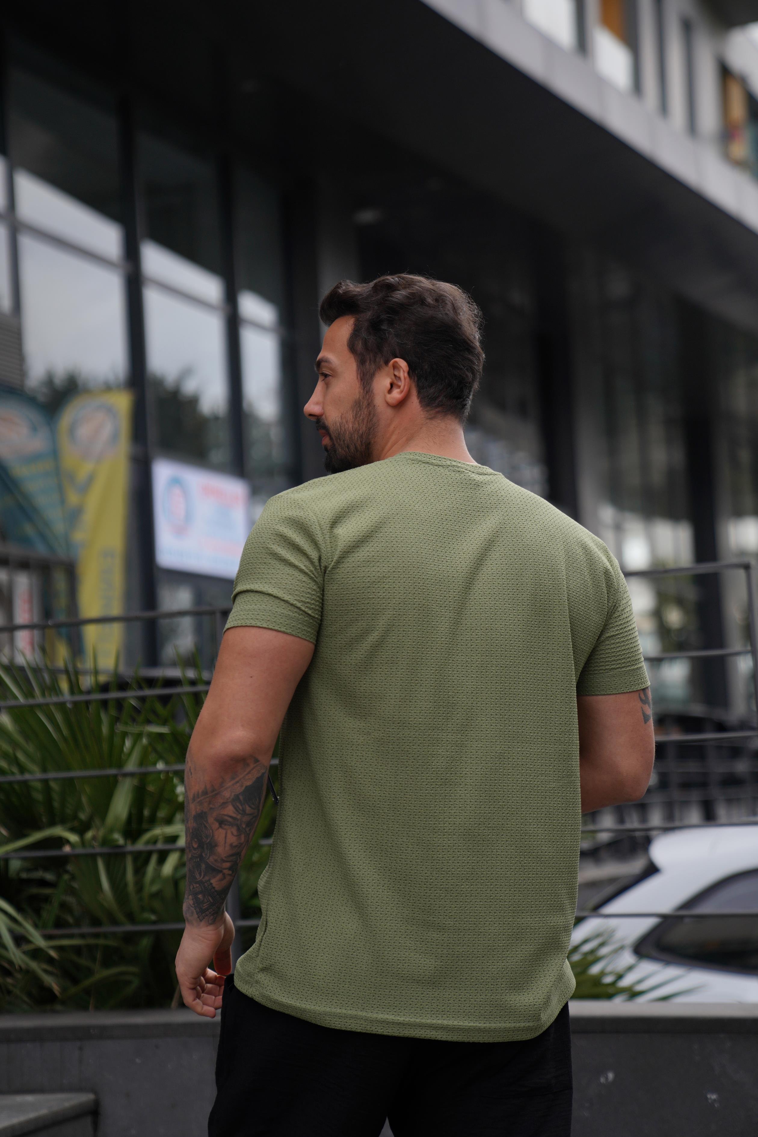 T-SHİRTHaki Rapido Delikli Bisiklet Yaka T-Shirt TK 1005