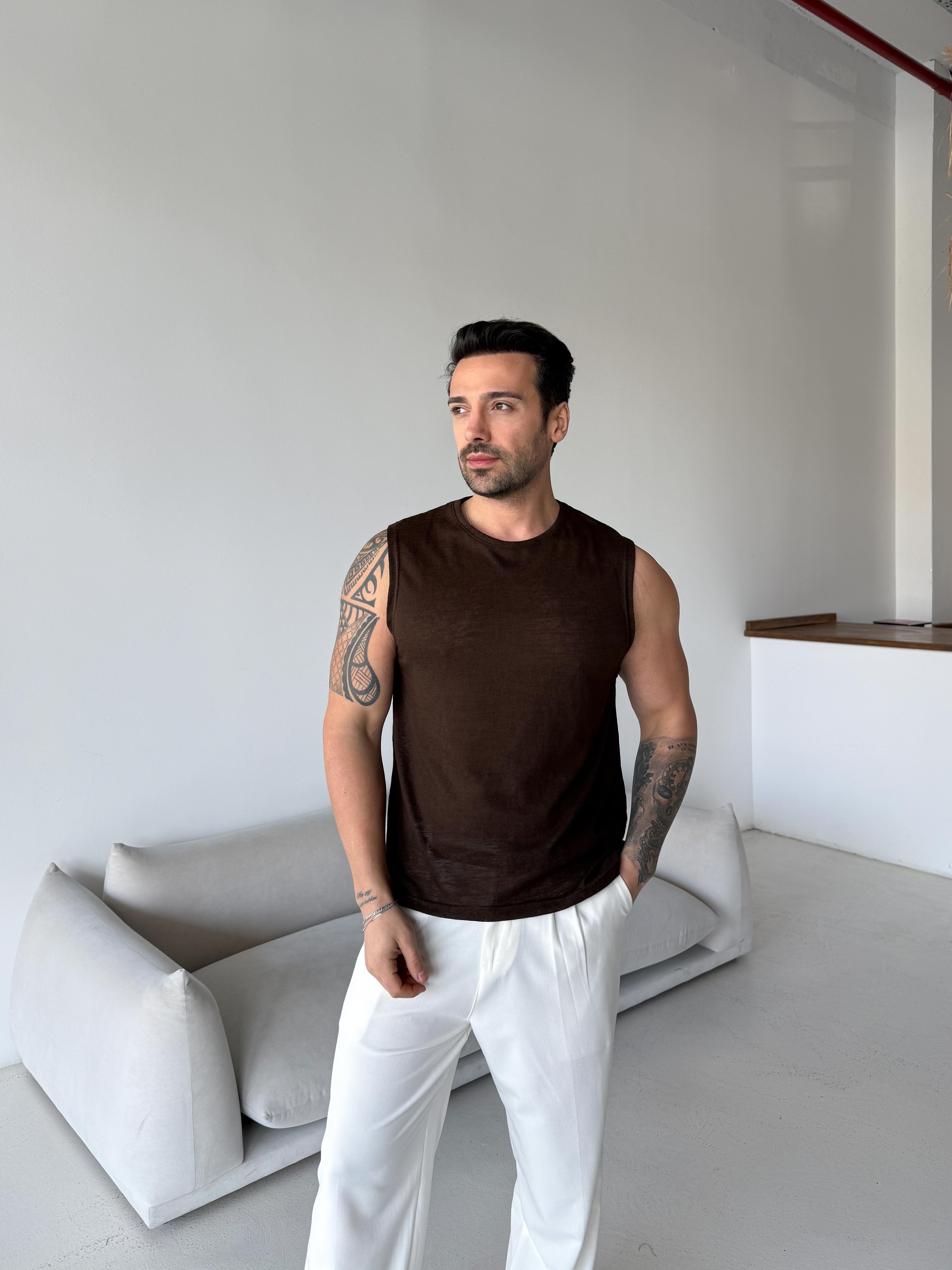 T-SHİRTKahve Basic marsel pamuk triko Antioch 9459