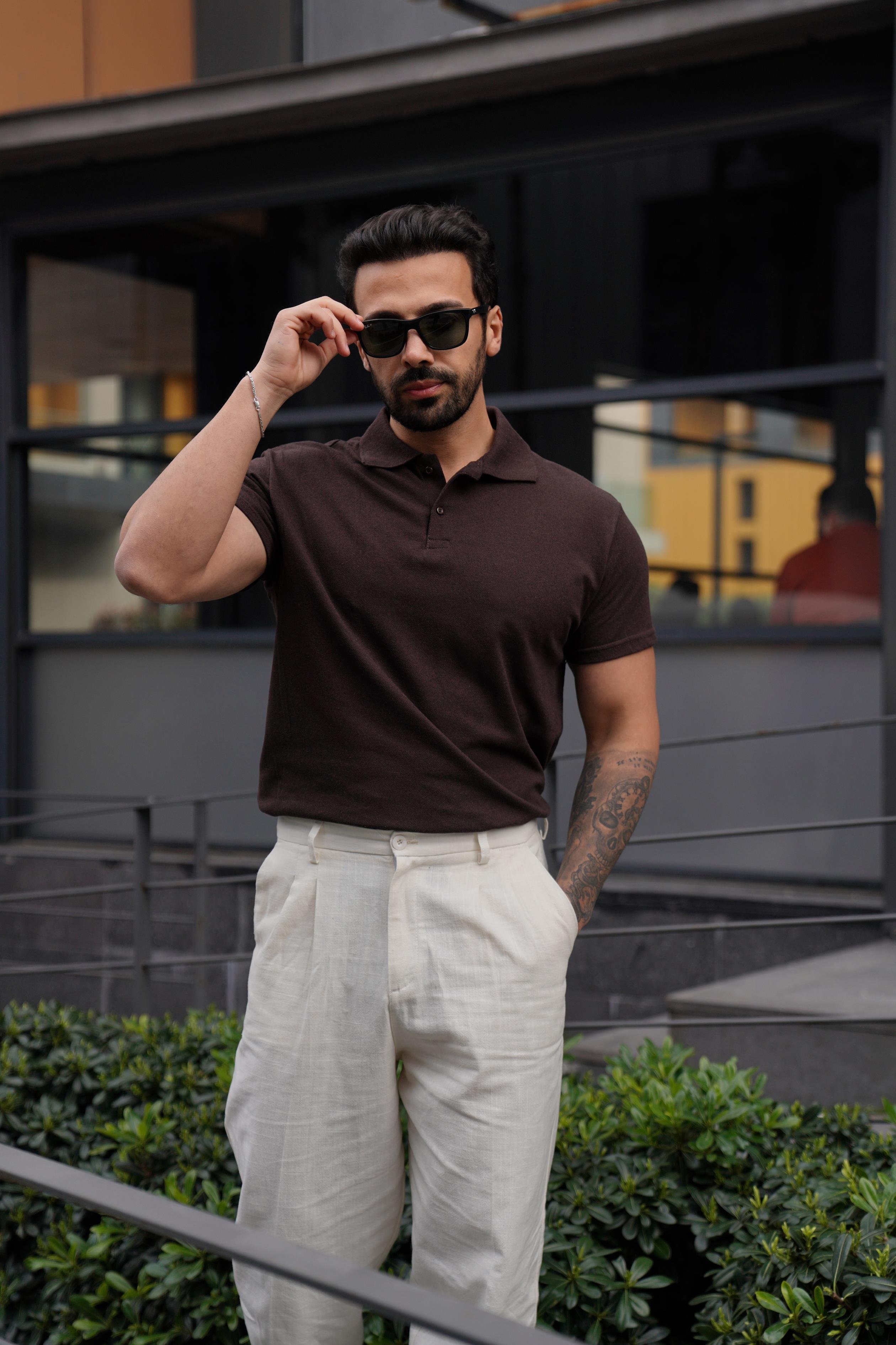T-SHİRTKahve Polo Yaka Düz Lacos TK 1004