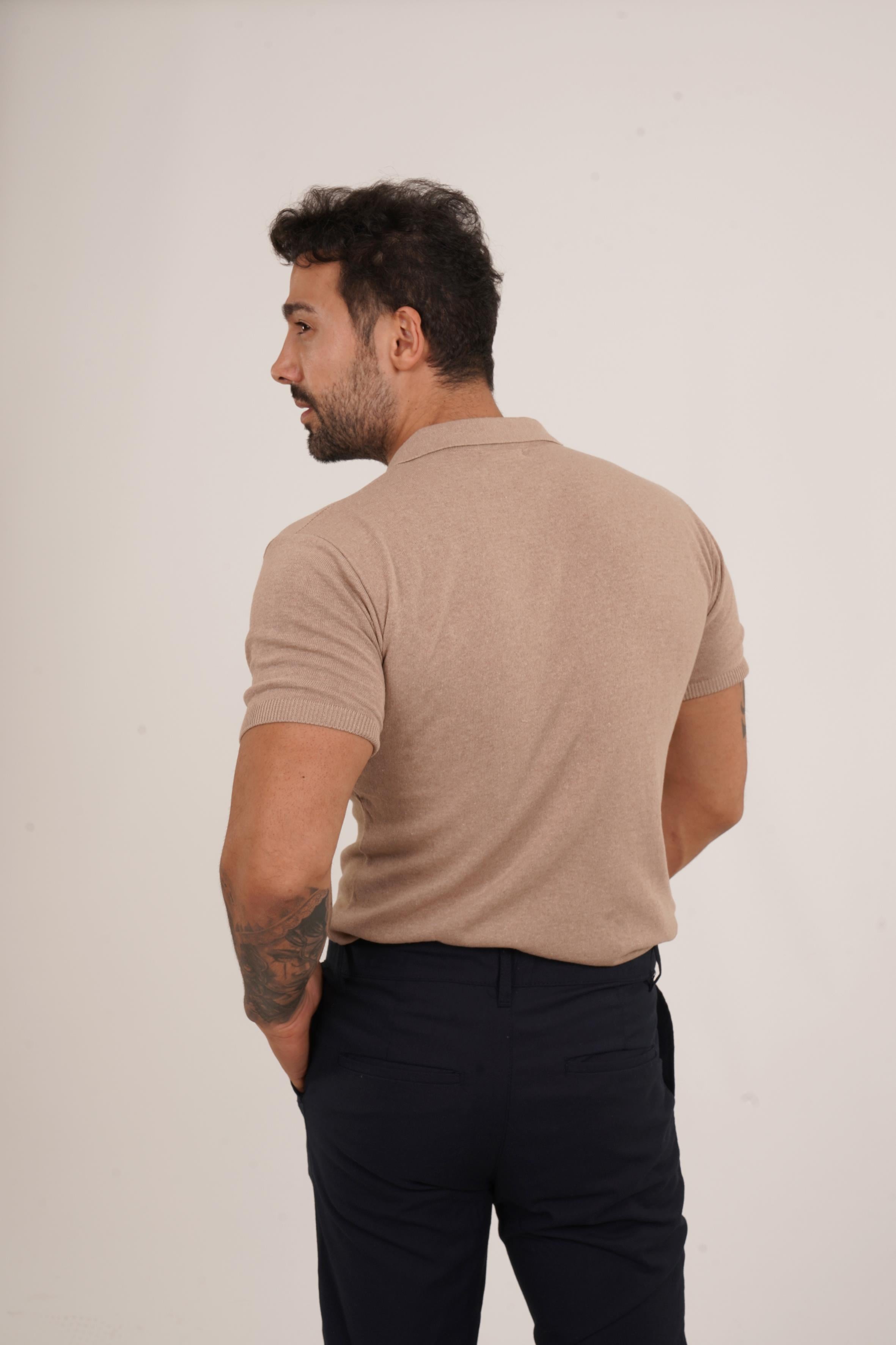 T-SHİRTKrem Düz Polo Yaka Triko SC