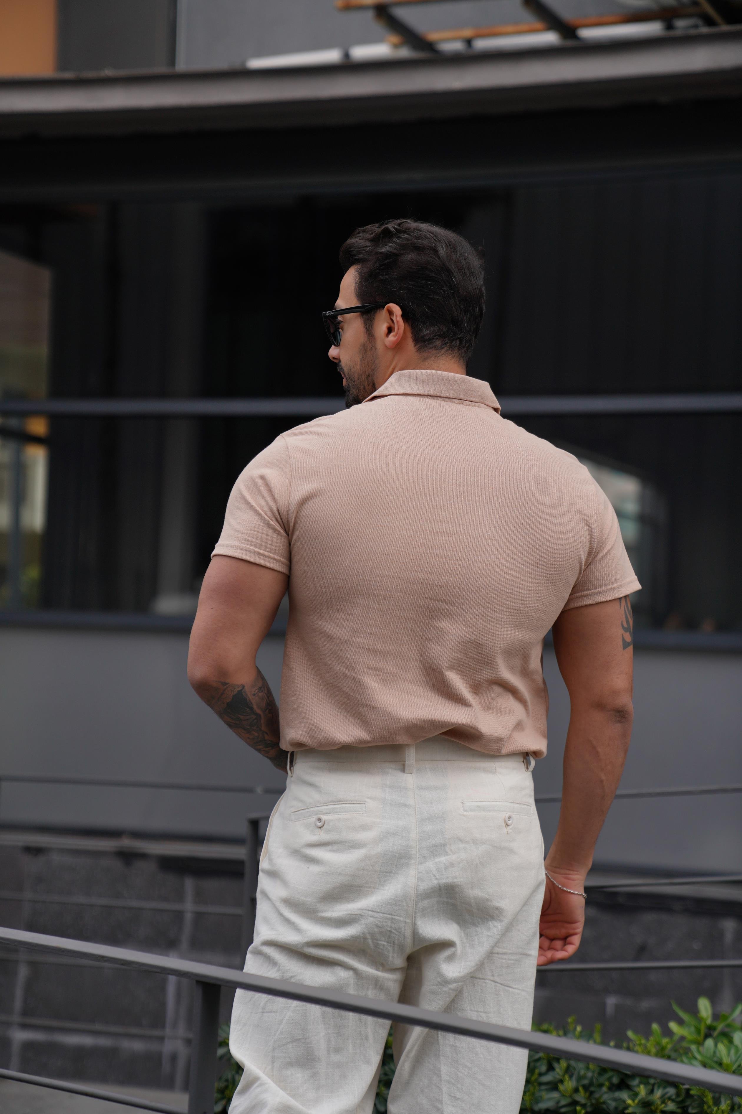 T-SHİRTKrem Polo Yaka Düz Lacos TK 1004