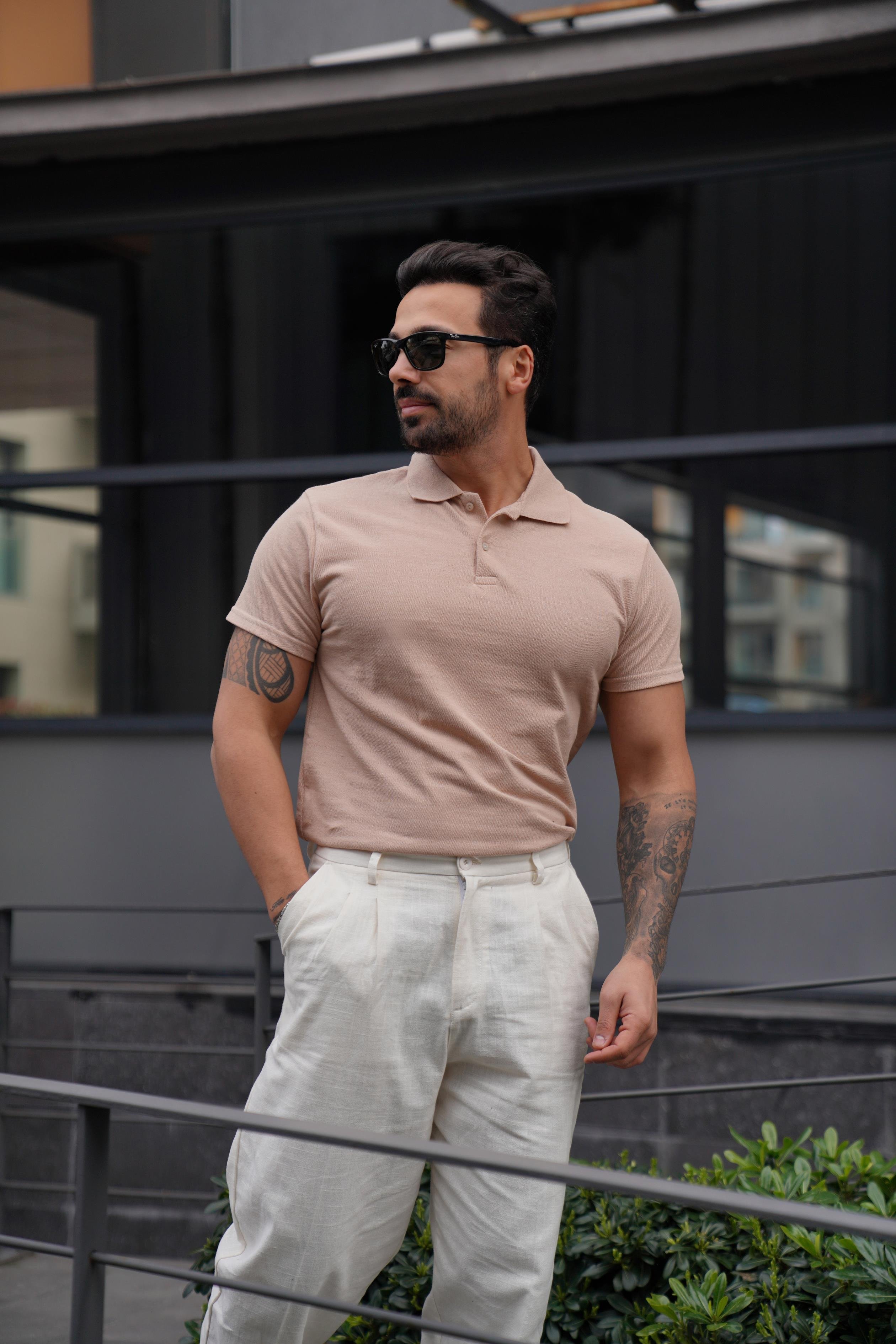 T-SHİRTKrem Polo Yaka Düz Lacos TK 1004