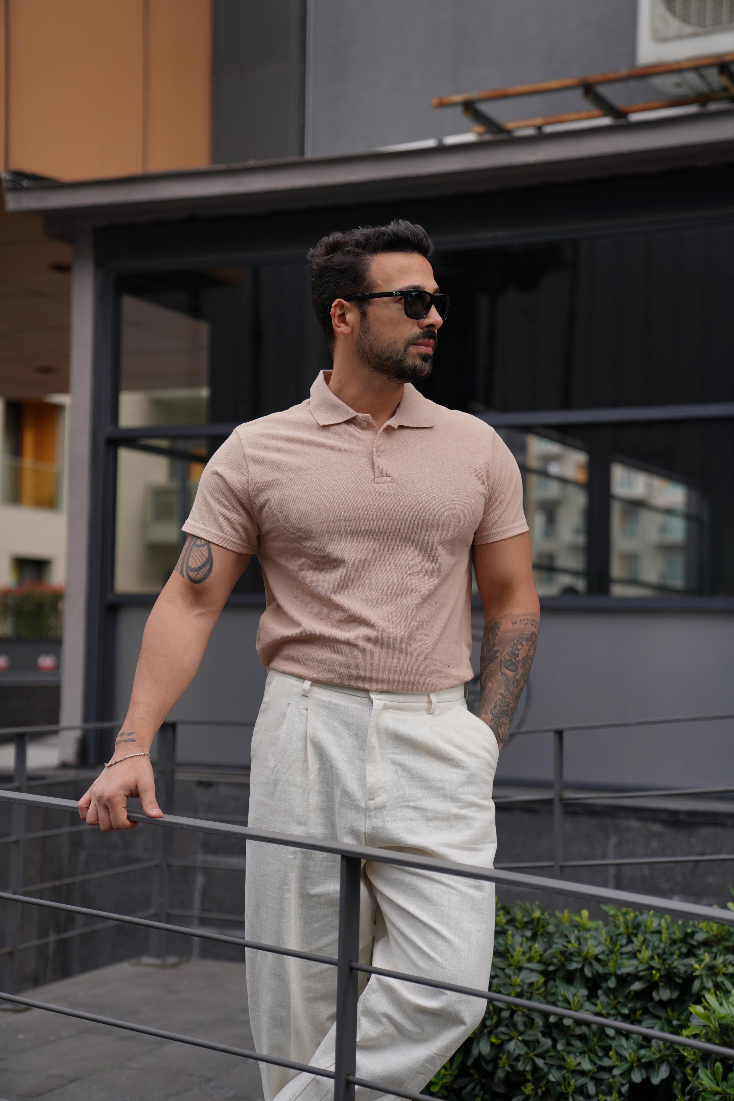 T-SHİRTKrem Polo Yaka Düz Lacos TK 1004