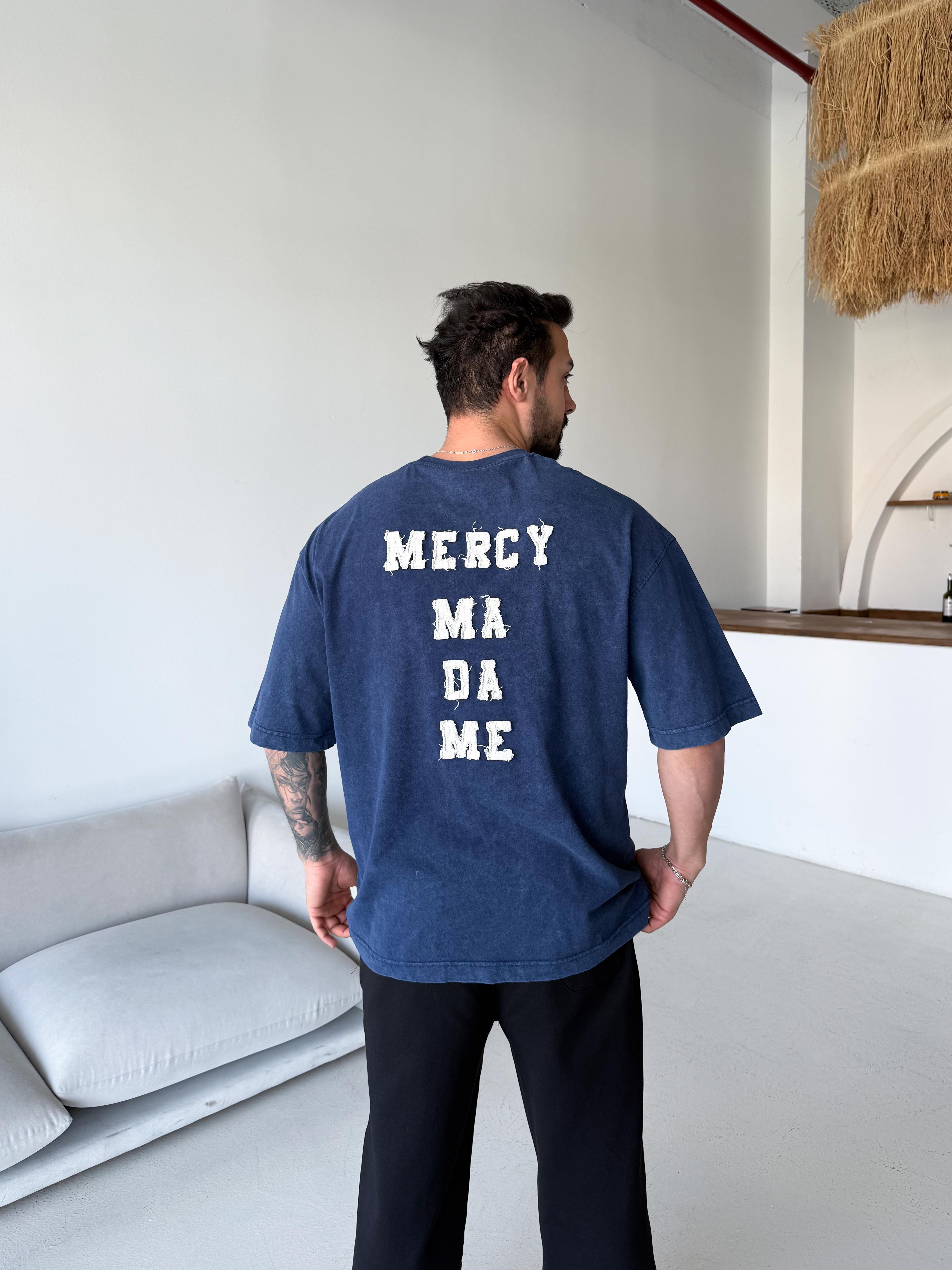 T-SHİRTMavi Mercy Parça İşlemeli Yıkamalı Tişört RSP 1114