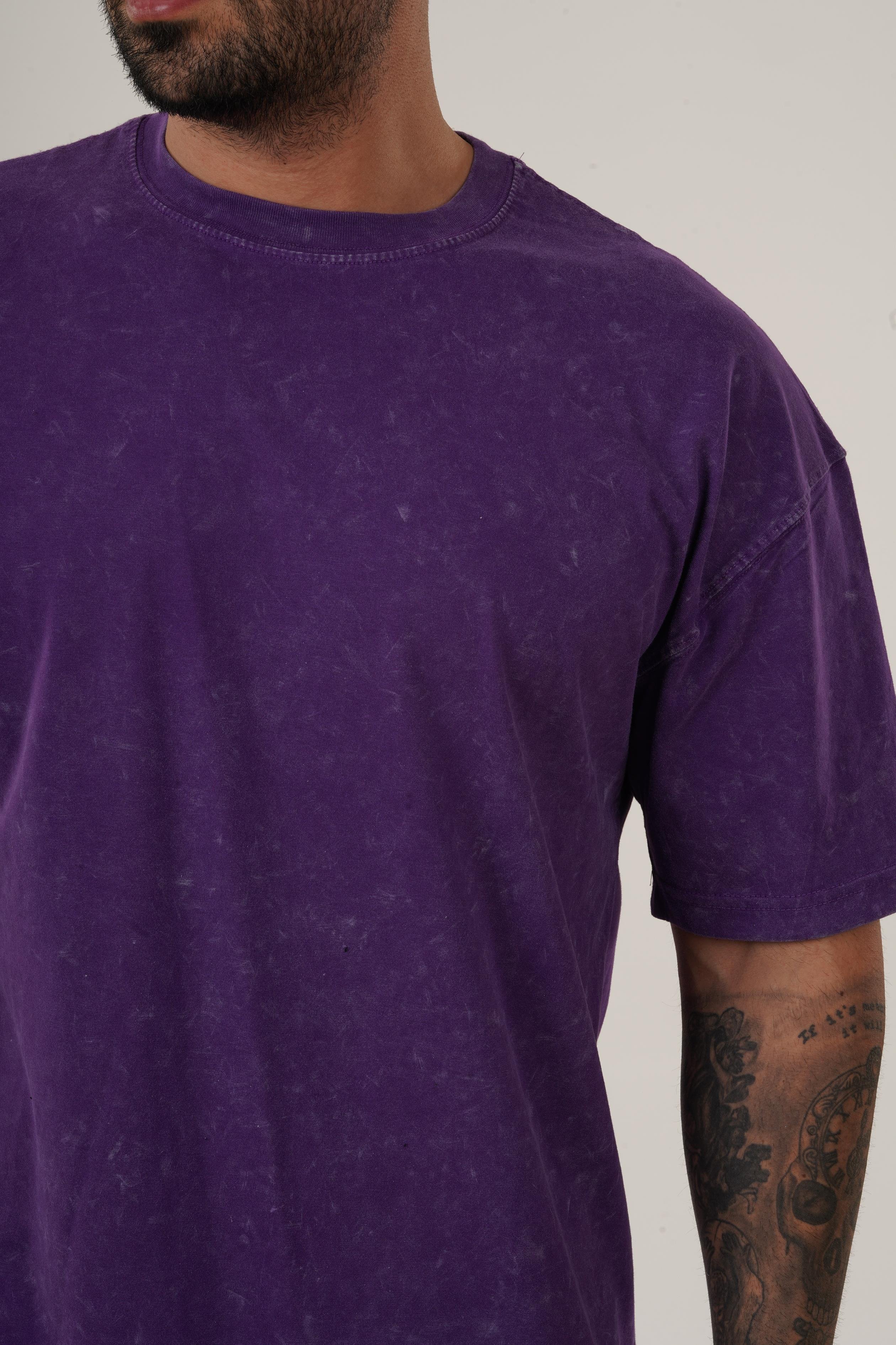 T-SHİRTMor Yıkamalı Compak Pamuk Oversize T-Shirt PLZ