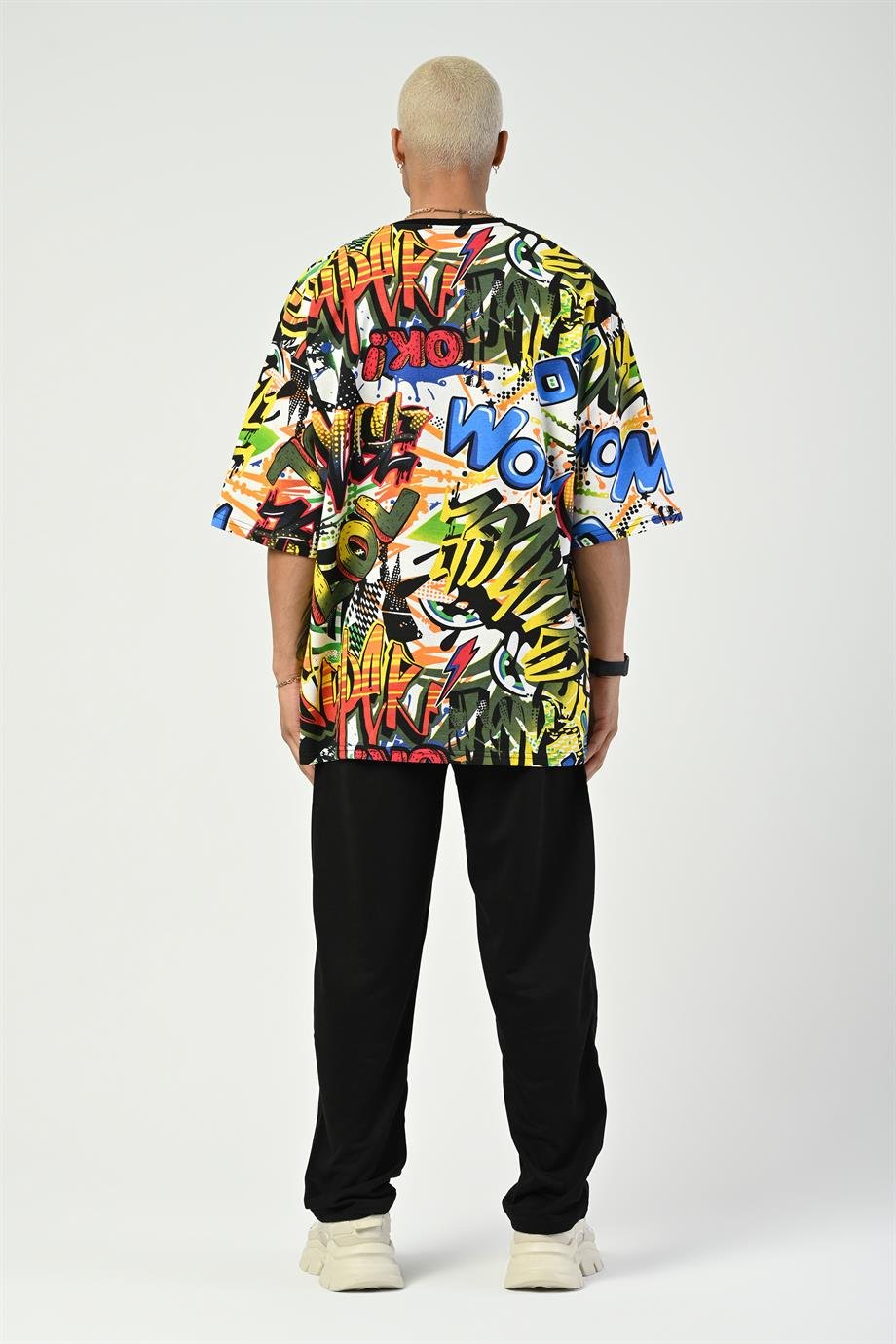 T-SHİRTRenkli Wow Ok Dijital Baskı Oversize T-SHIRT GRK