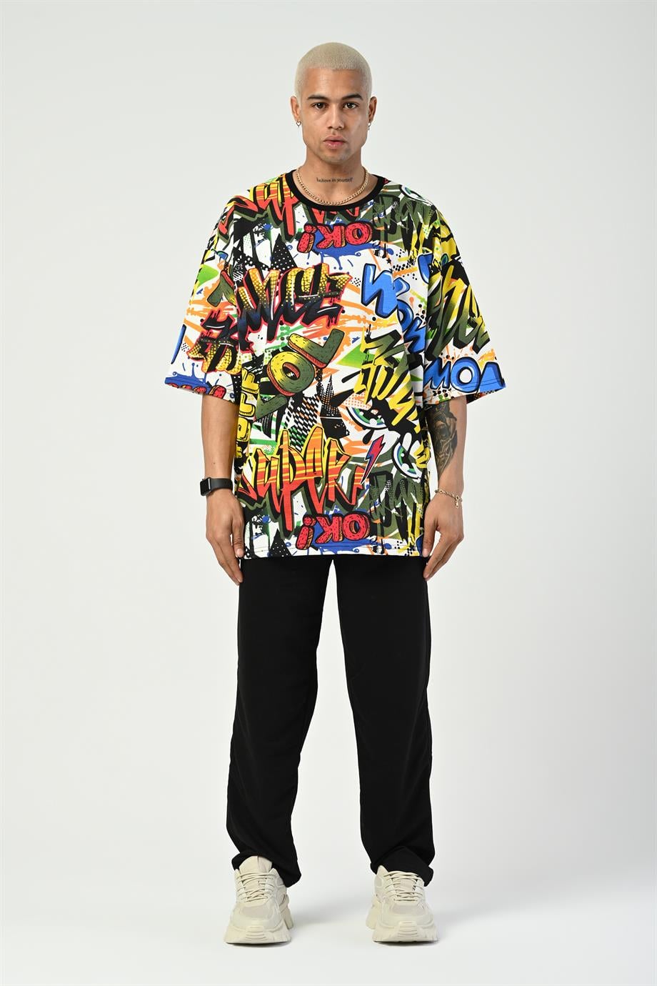 T-SHİRTRenkli Wow Ok Dijital Baskı Oversize T-SHIRT GRK