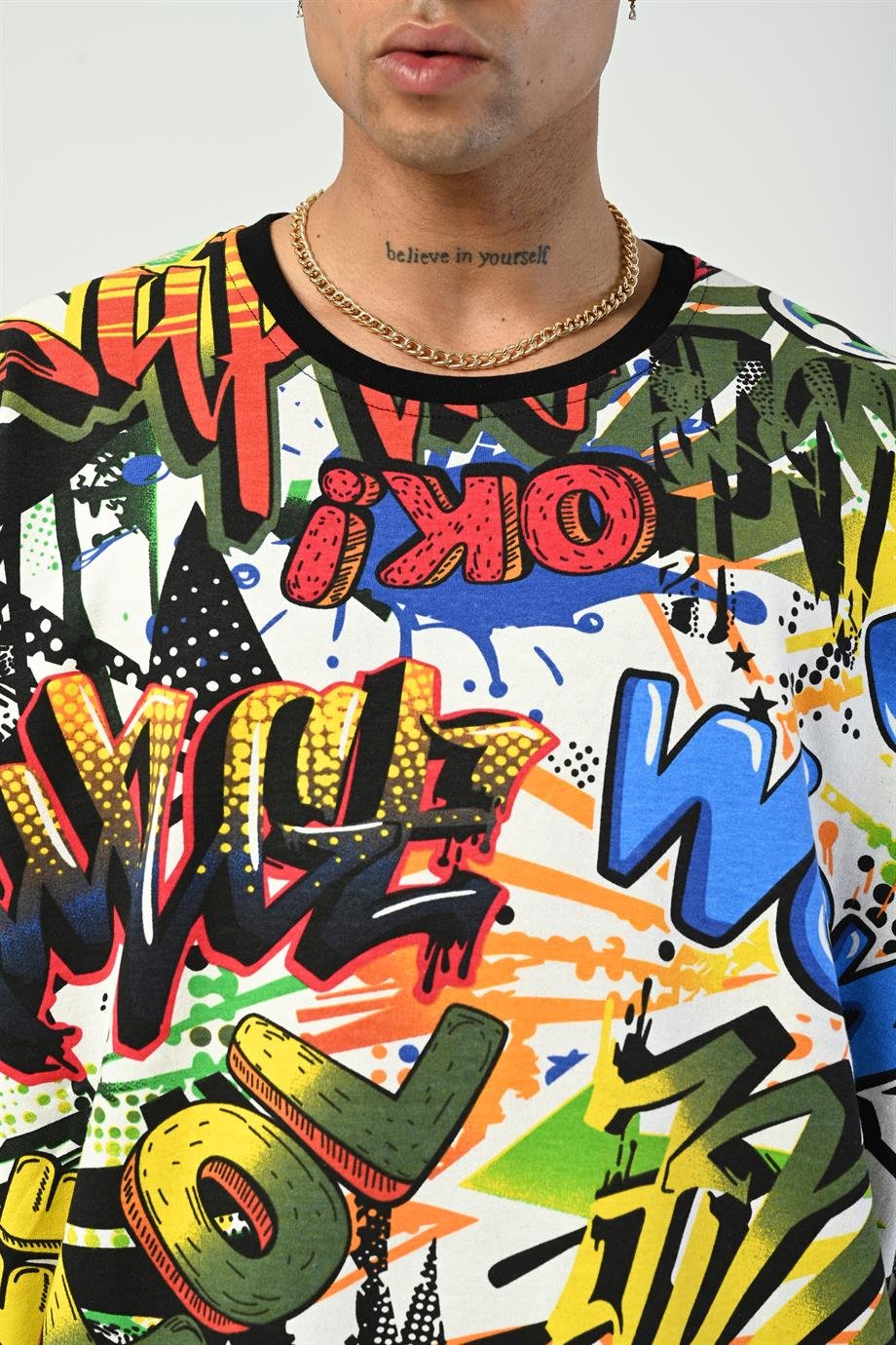 T-SHİRTRenkli Wow Ok Dijital Baskı Oversize T-SHIRT GRK