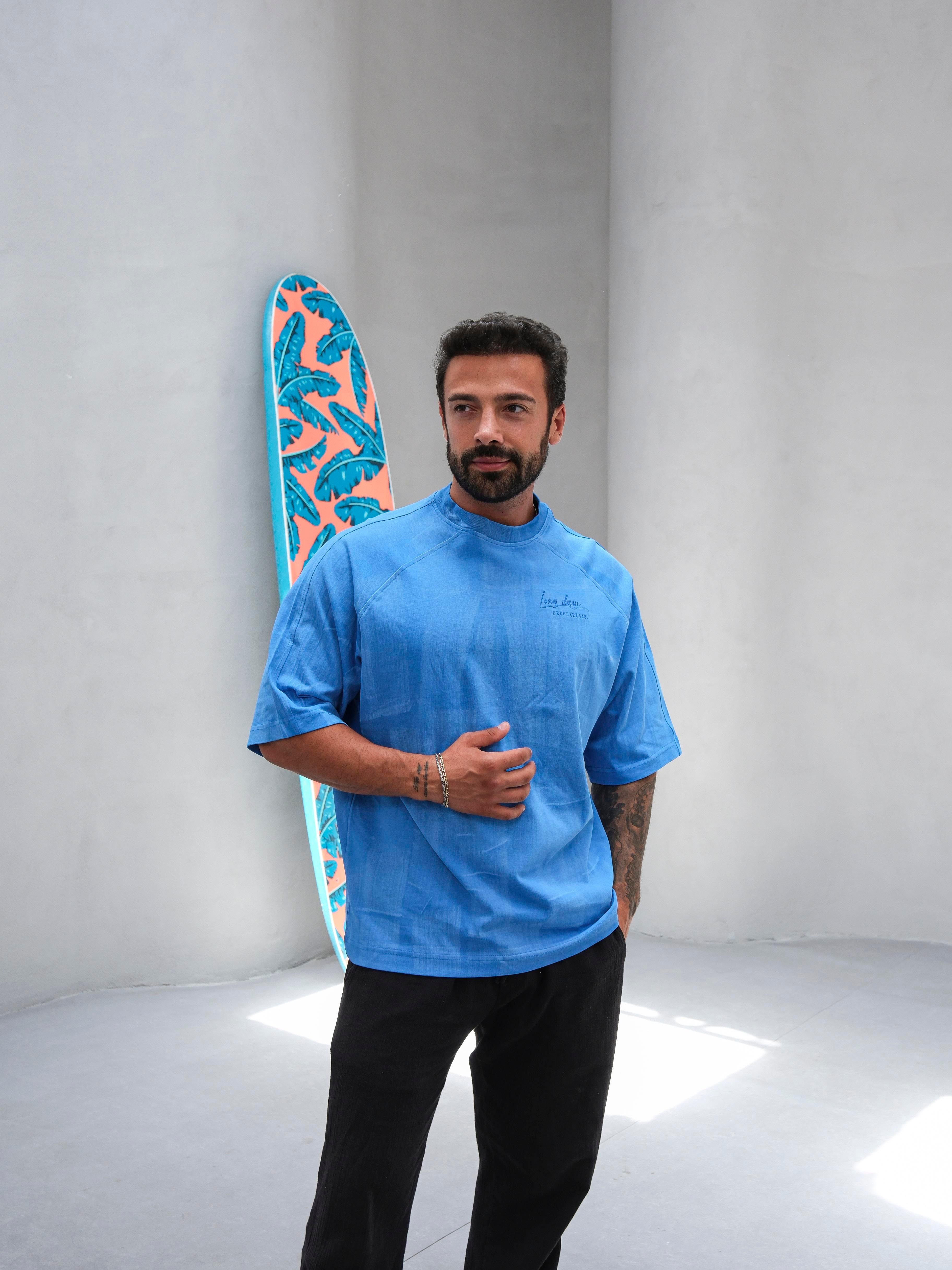 T-SHİRTSaks Düz Fırça Darbeli Oversize T-SHIRT PNC8127