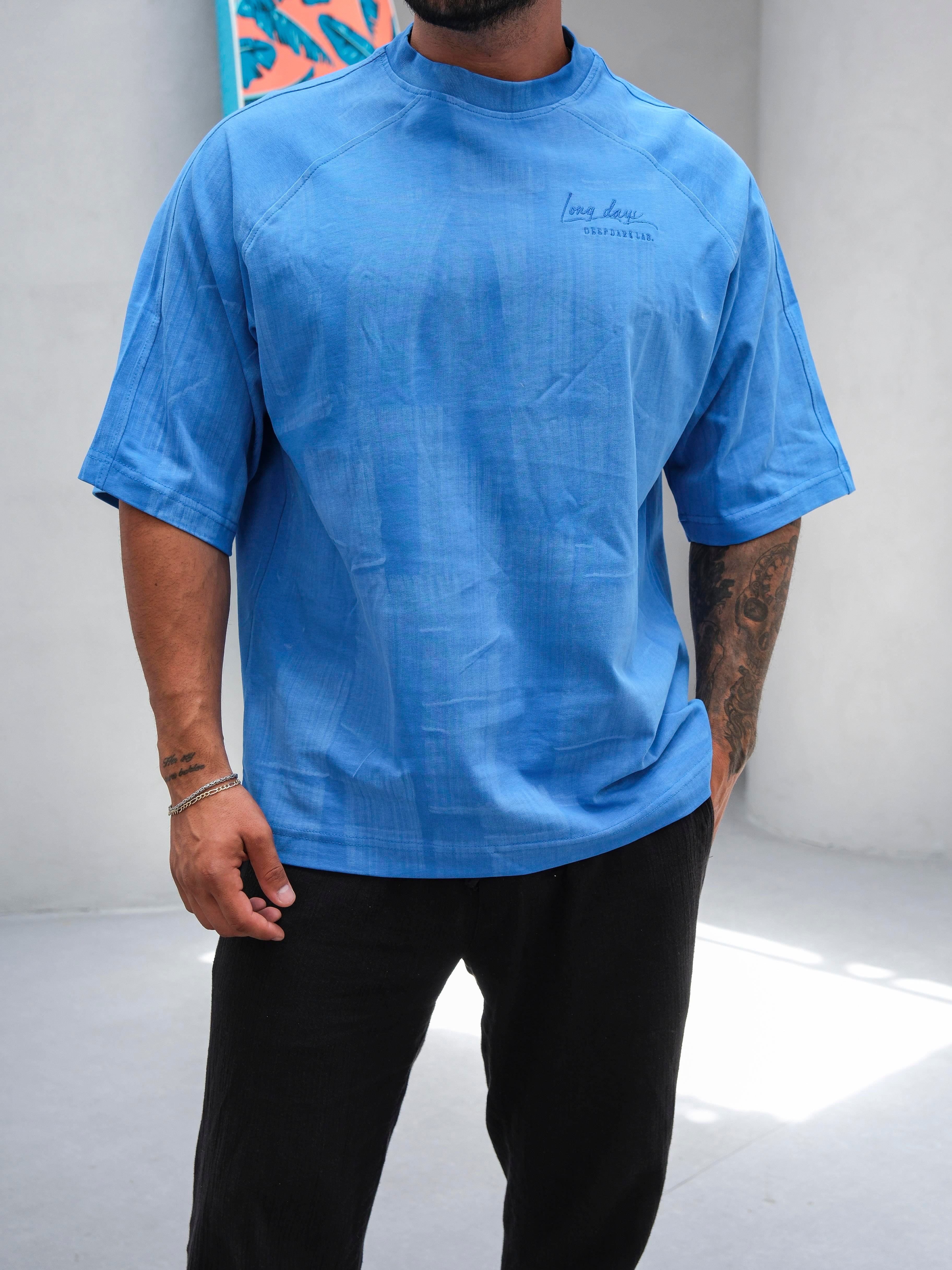 T-SHİRTSaks Düz Fırça Darbeli Oversize T-SHIRT PNC8127