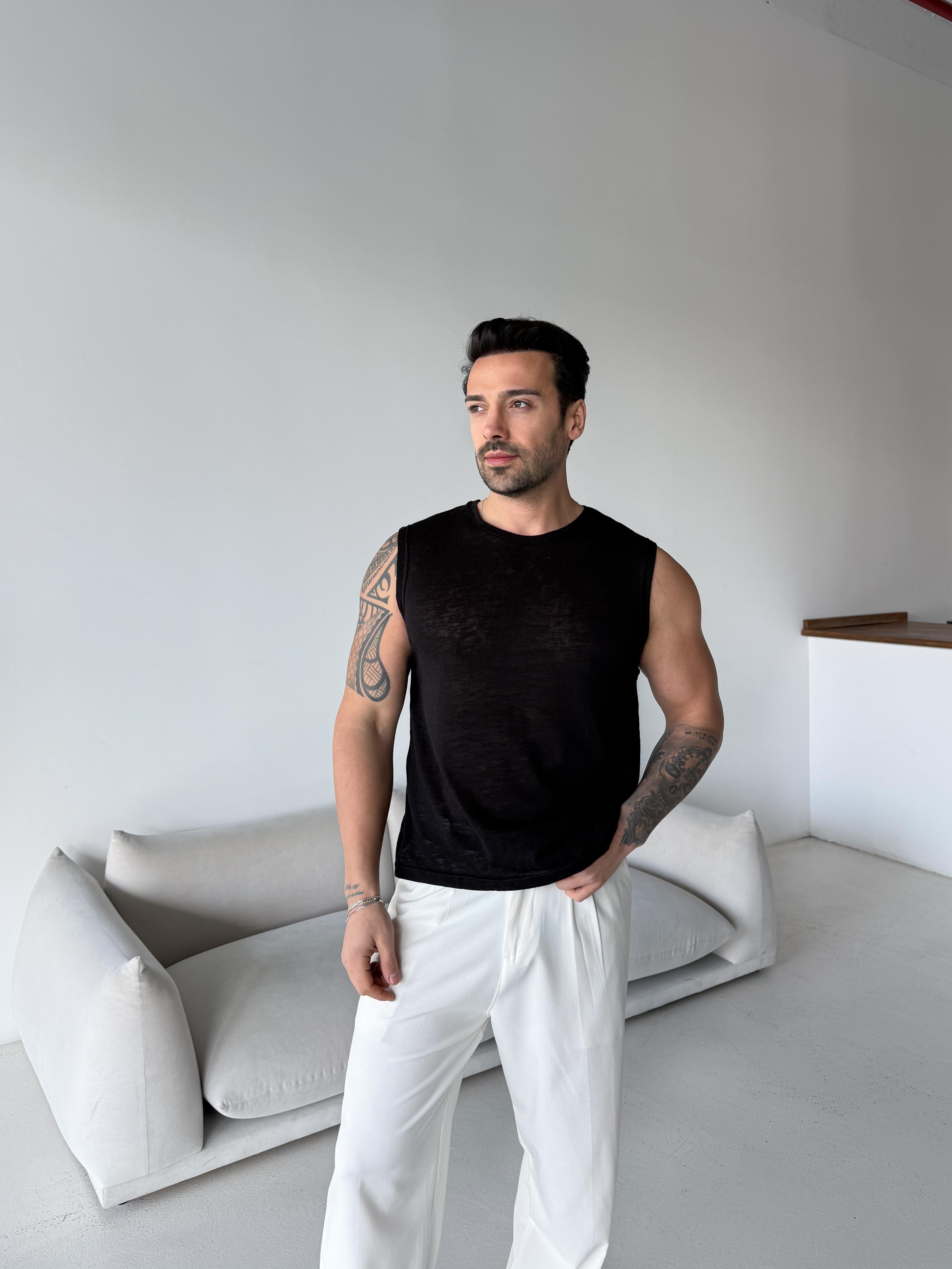 T-SHİRTSiyah Basic marsel pamuk triko Antioch 9459