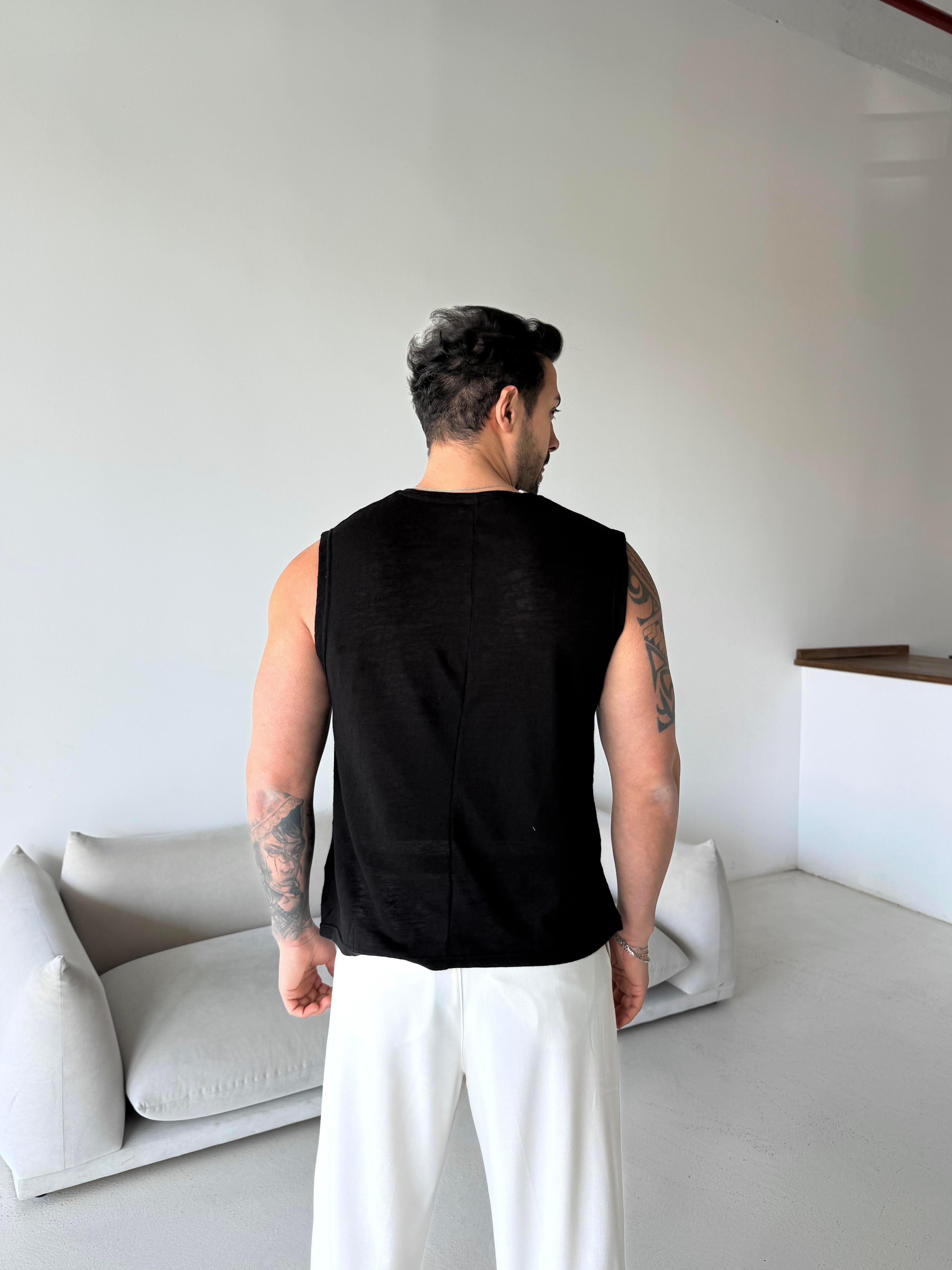 T-SHİRTSiyah Basic marsel pamuk triko Antioch 9459