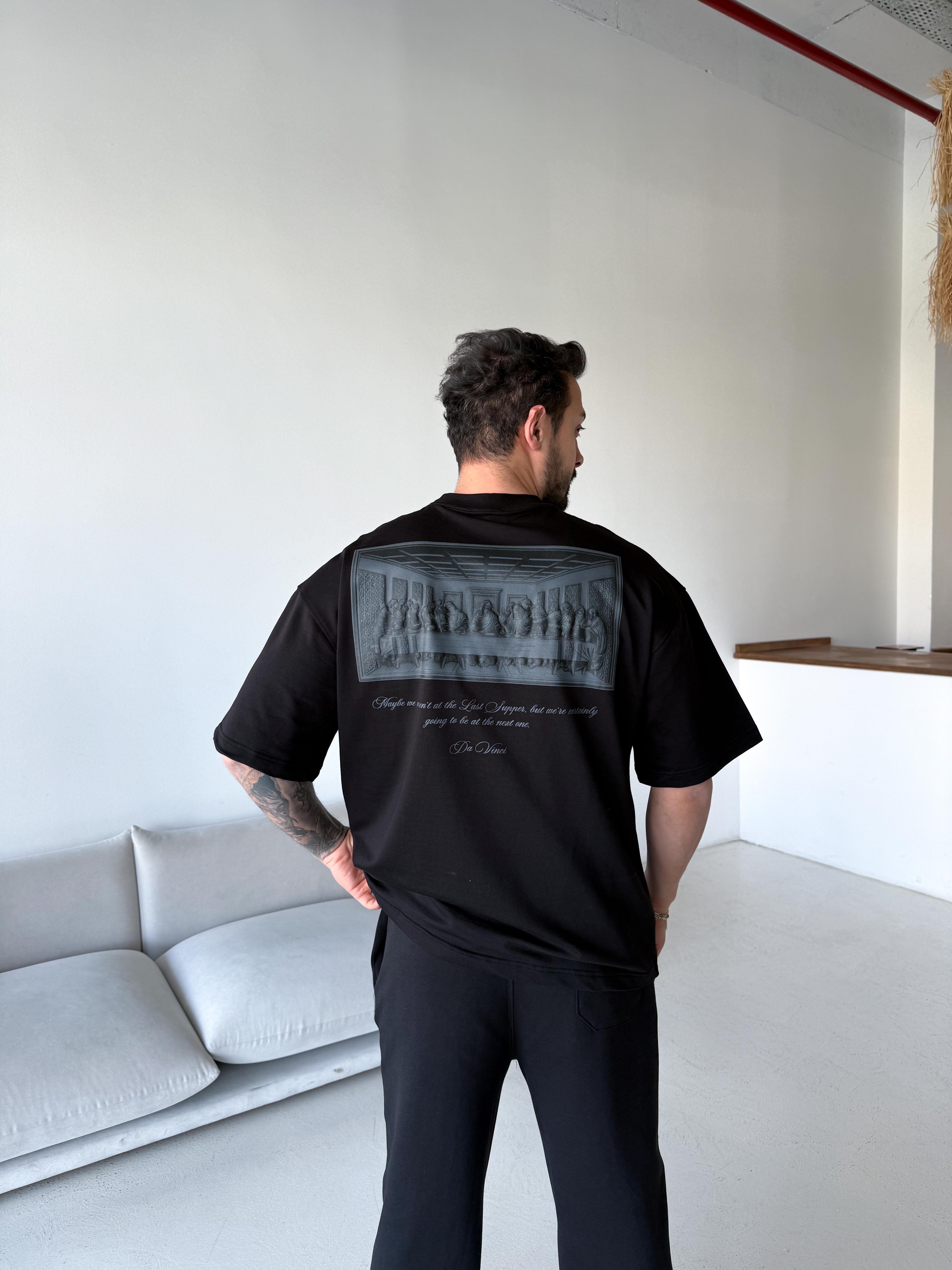T-SHİRTSiyah Da Vinci İşlemeli Compak Tişört RSP 1030
