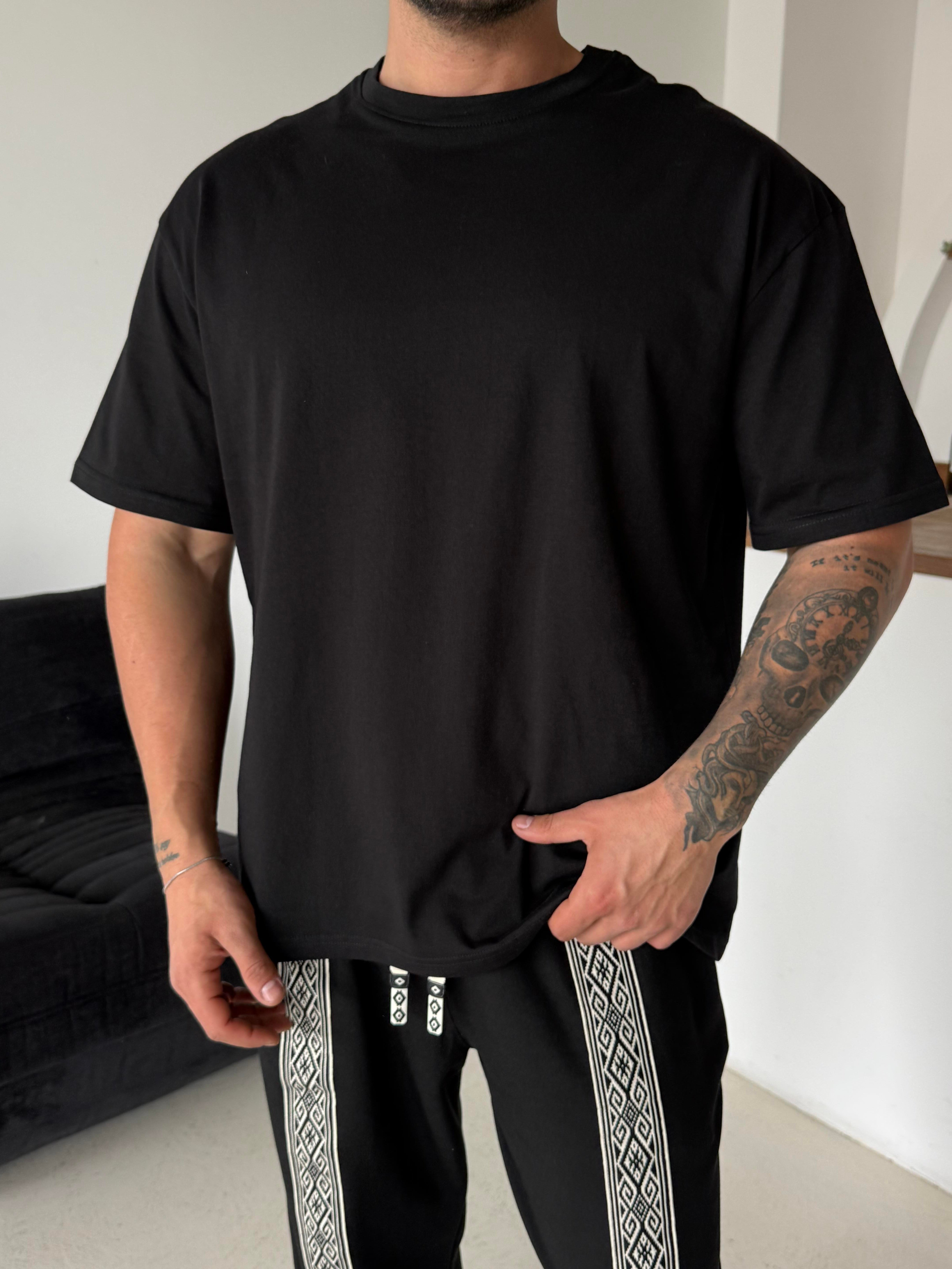 T-SHİRTSiyah Düz Pamuk Oversize T-SHİRT SC
